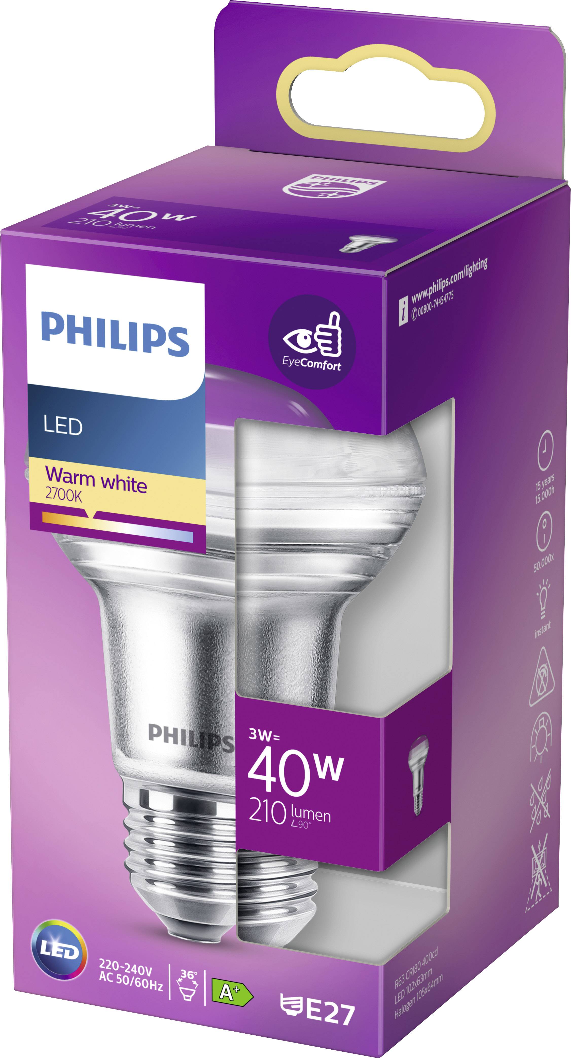 Philips LED 77381600 LED EEK G (A - G) E27 Reflektor 3W = 40W Warmweiß (Ø x L) 6.3cm x 10.2cm 1St.