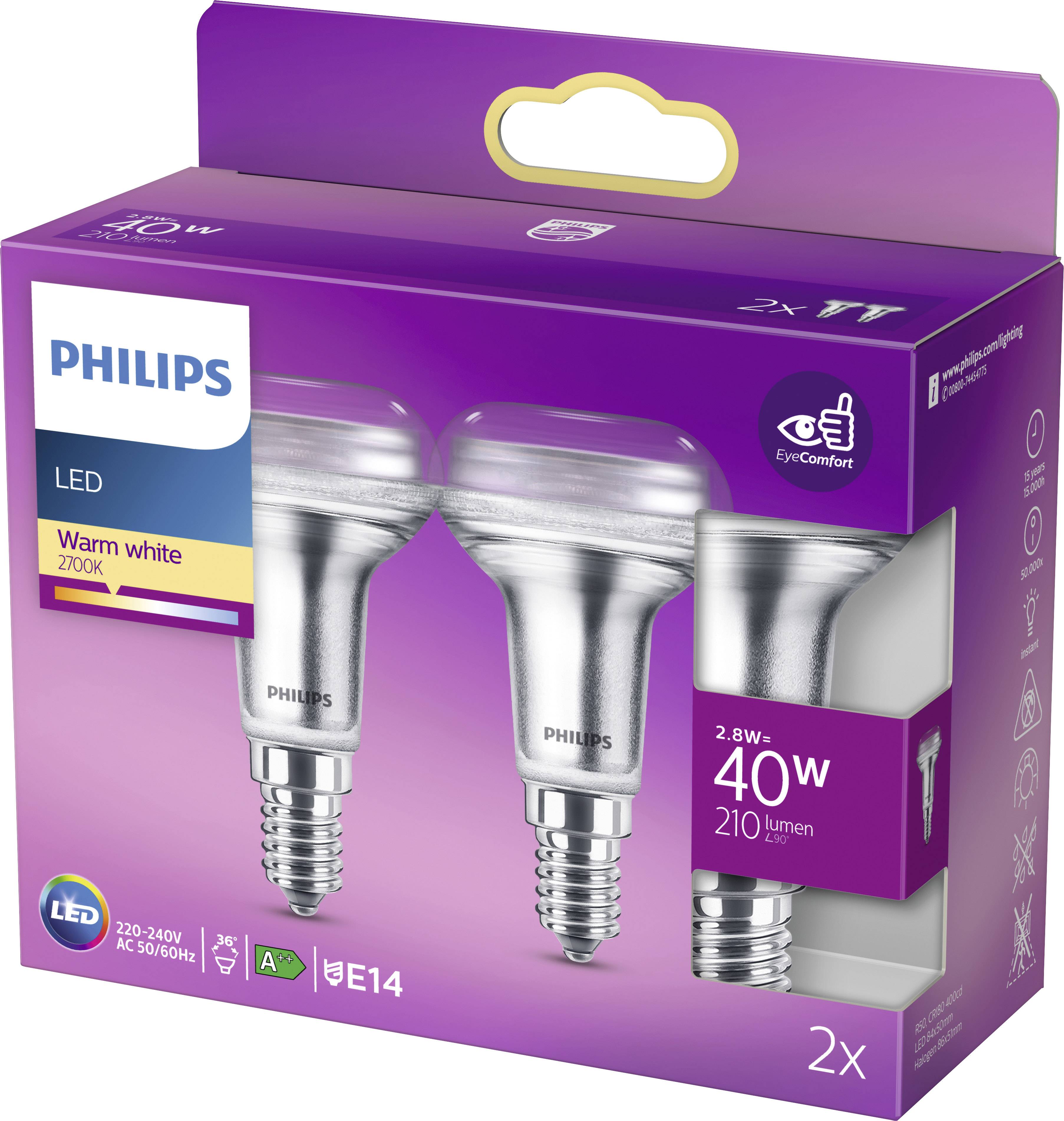 Philips LED 77425700 LED EEK F (A - G) E14 Reflektor 2.8 W = 40 W Warmweiß (Ø x L) 5 cm x 8.4 cm 2 St.