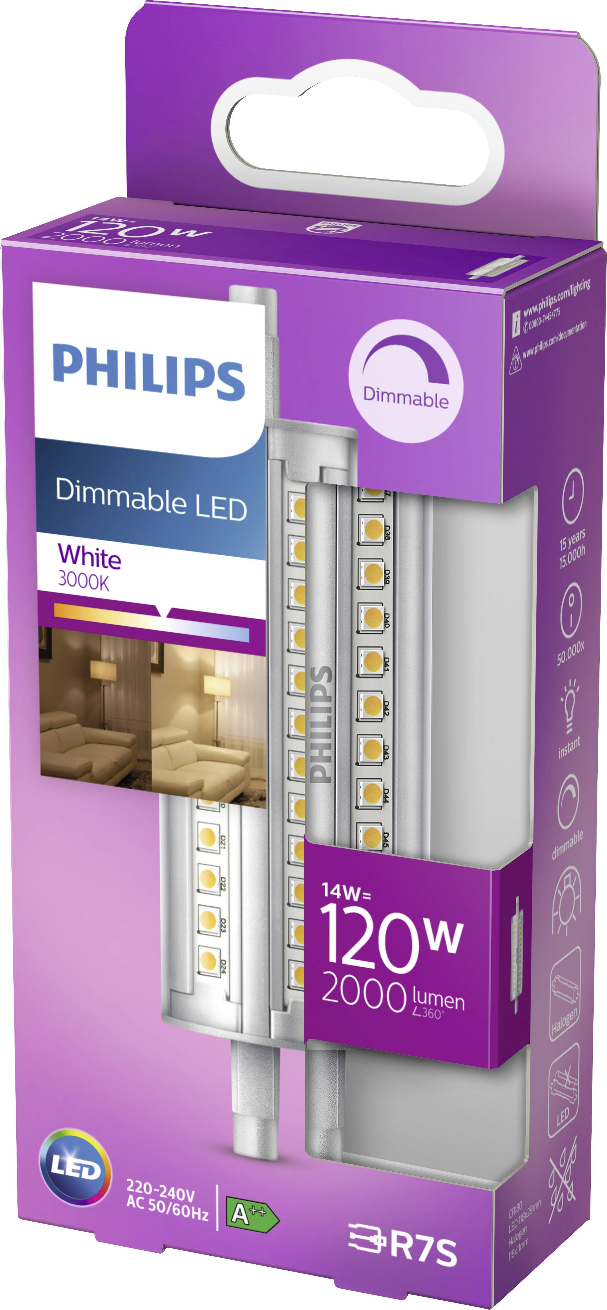 Philips LED 77369400 LED EEK D (A - G) Stabform 14W = 120W Warmweiß (Ø x L) 2.9cm x 11.8cm dimmbar 1St.