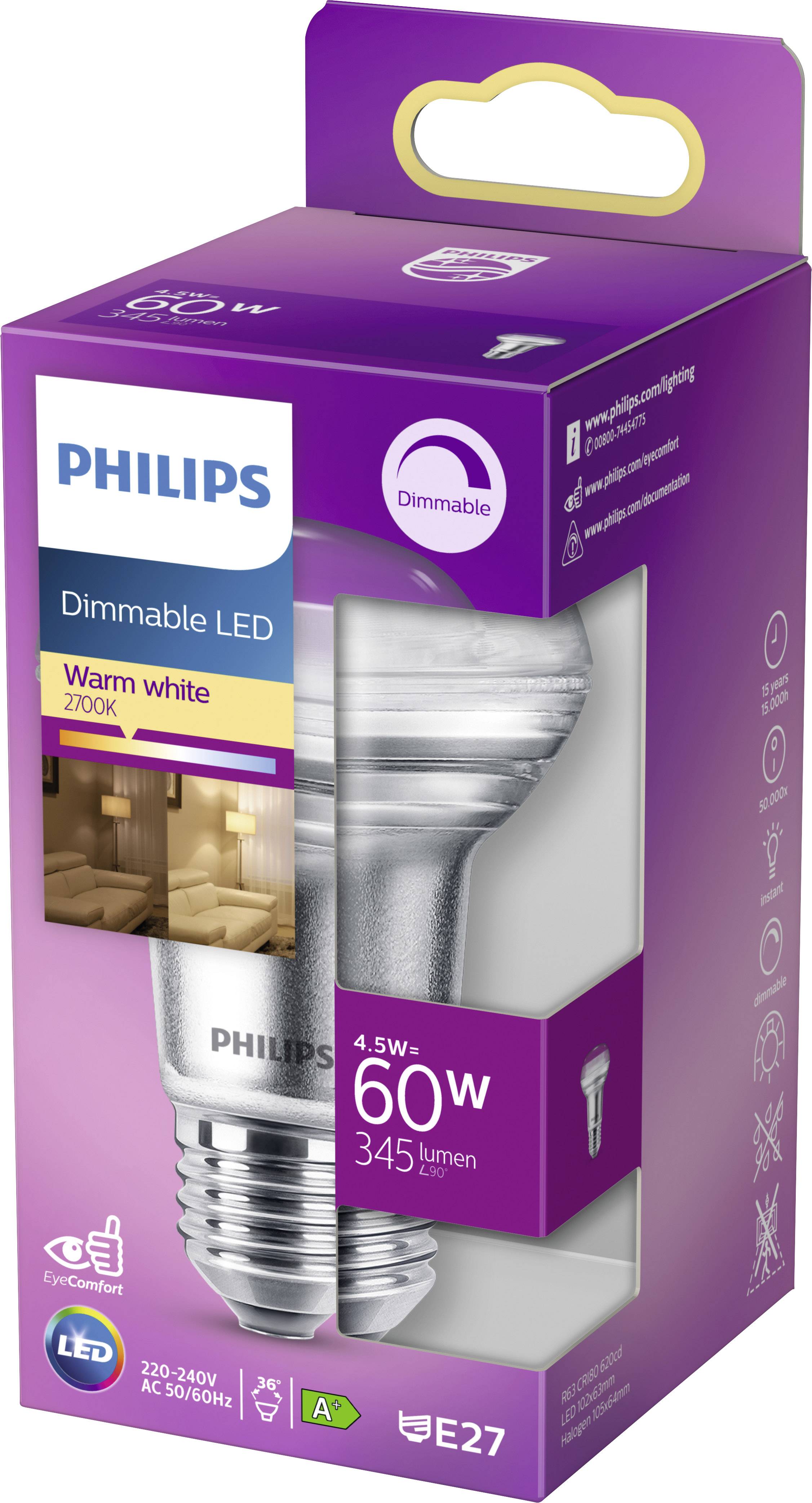 Philips LED 77383000 LED EEK F (A - G) E27 Reflektor 4.5W = 60W Warmweiß (Ø x L) 6.3cm x 10.2cm dimmbar 1St.