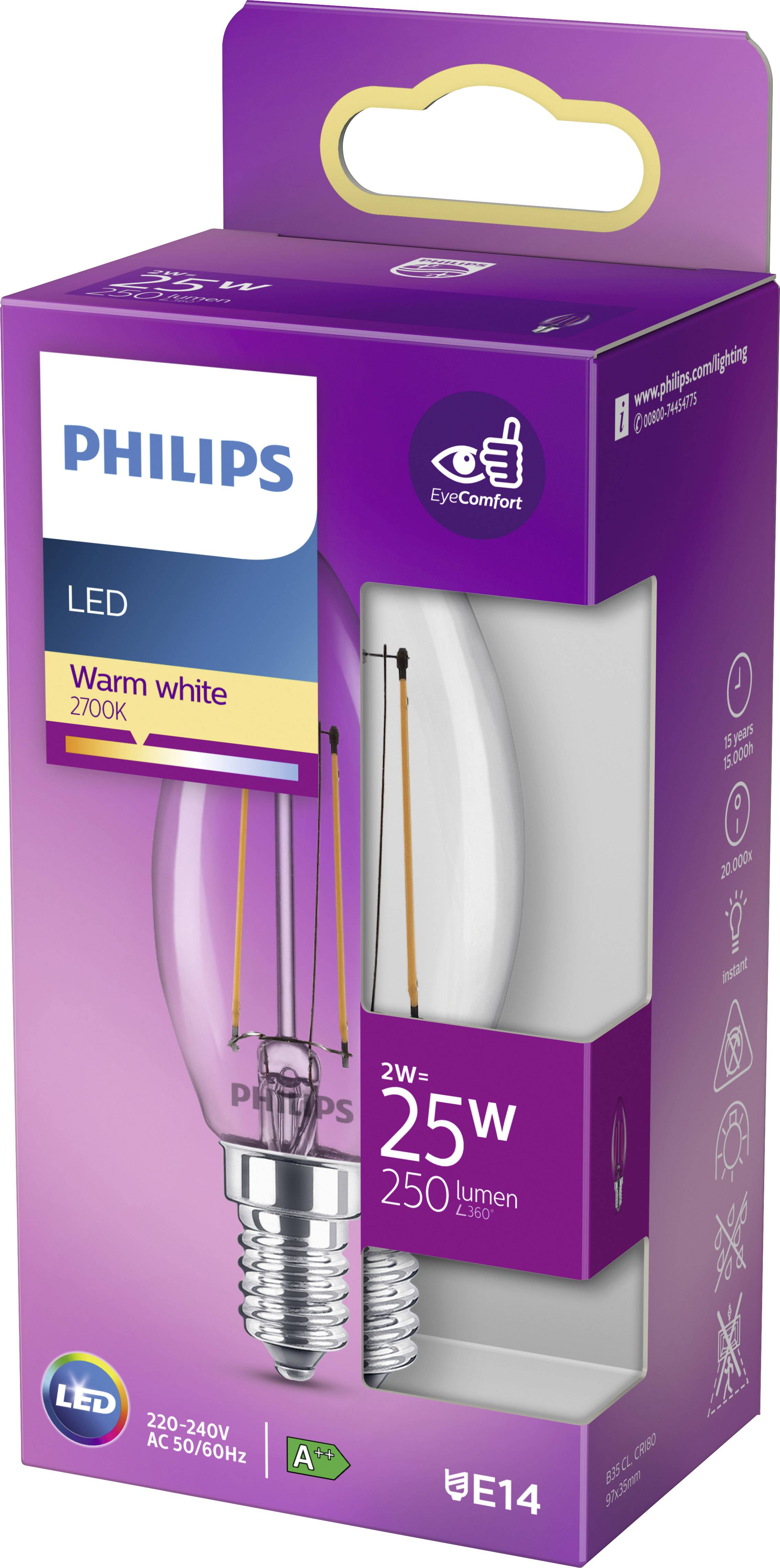 Philips LED 77753100 LED EEK E (A - G) E14 Kerzenform 2W = 25W Warmweiß (Ø x L) 3.5cm x 9.7cm 1St.