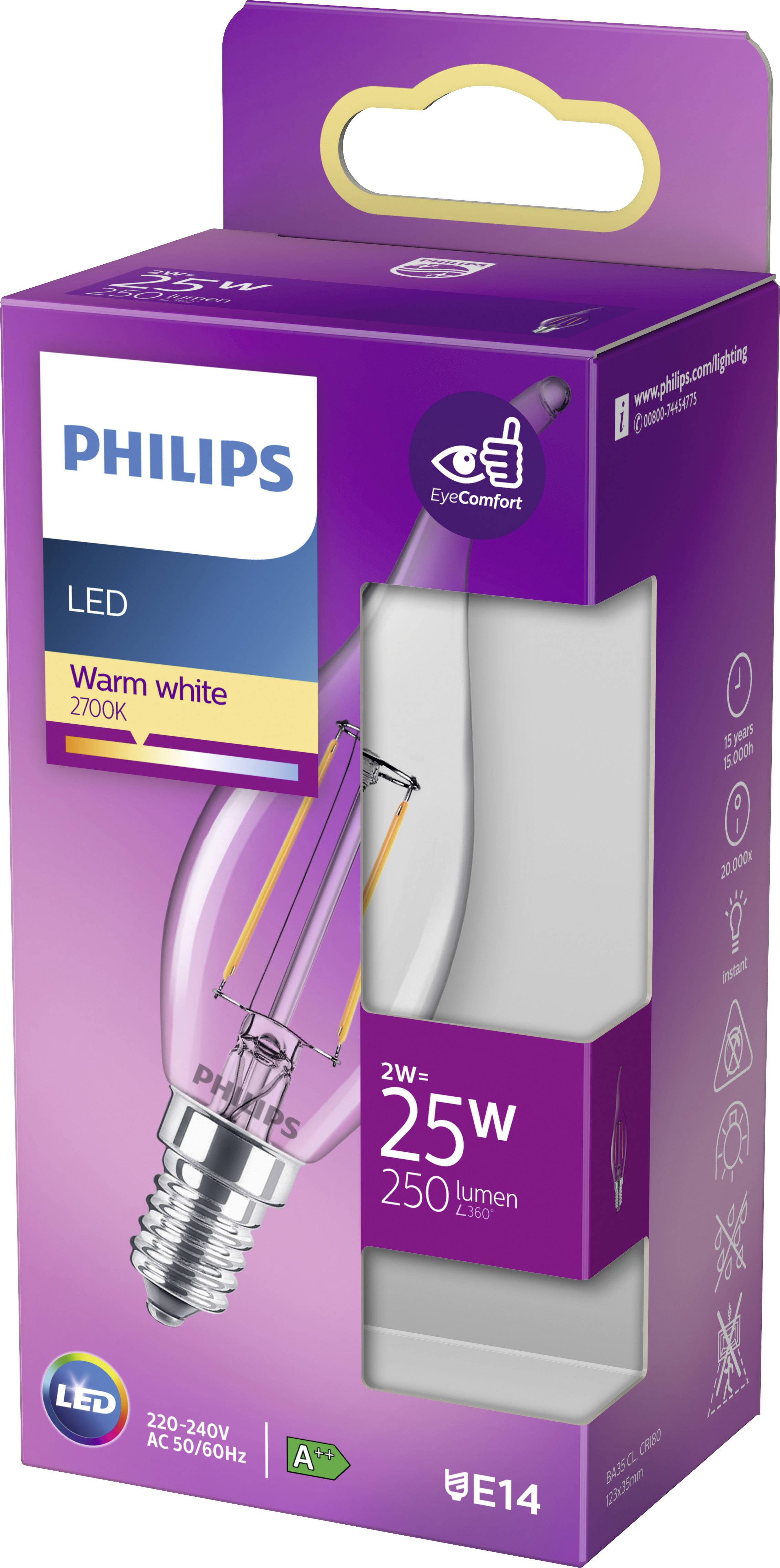 Philips LED 76319000 LED EEK E (A - G) E14 Kerzenform 2W = 25W Warmweiß (Ø x L) 3.5cm x 12.3cm 1St.