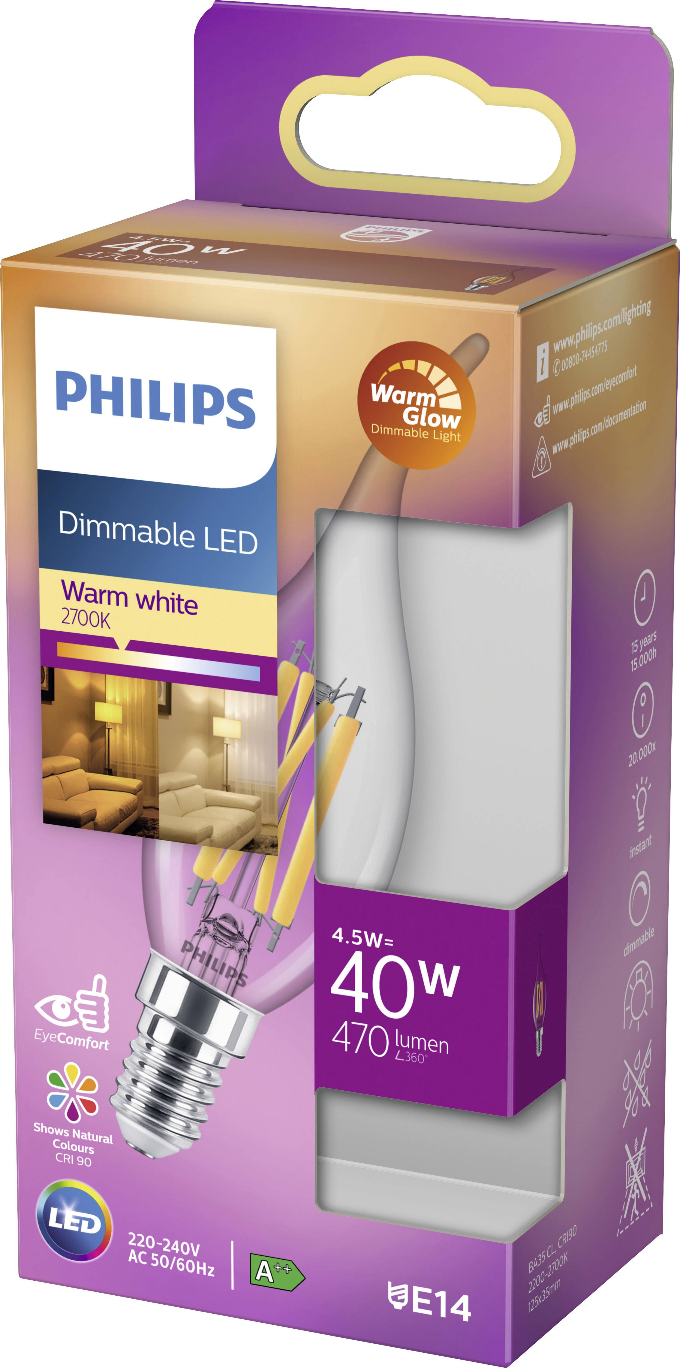 Philips Lighting 77060000 LED EEK D (A - G) E14 Kerzenform 4.5W = 40W Warmweiß (Ø x L) 3.5cm x 12.5cm dimmbar 1St.