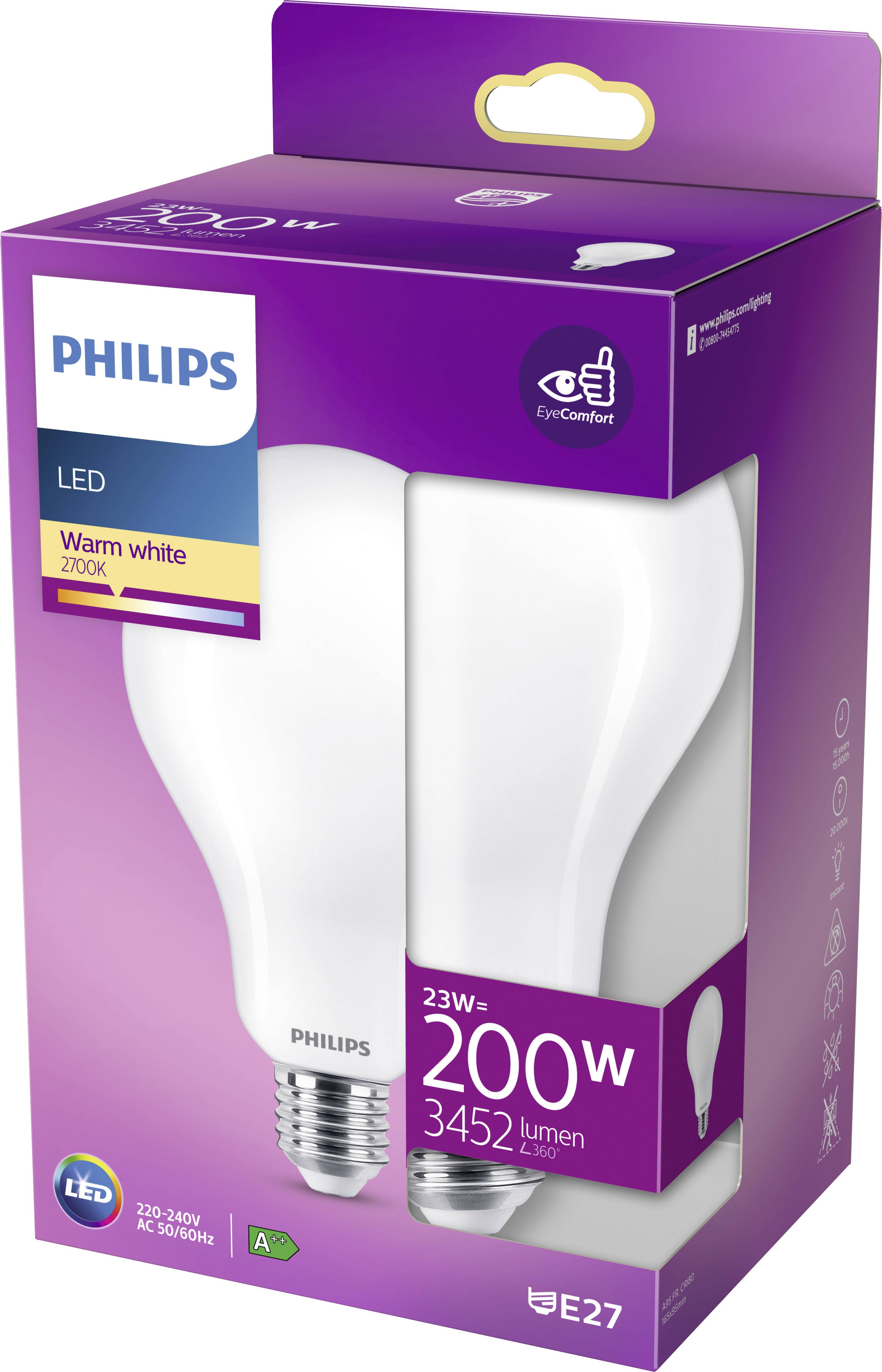 Philips LED 76463000 LED EEK D (A - G) E27 Glühlampenform 23W = 200W Warmweiß (Ø x L) 9.5cm x 16.5cm 1St.