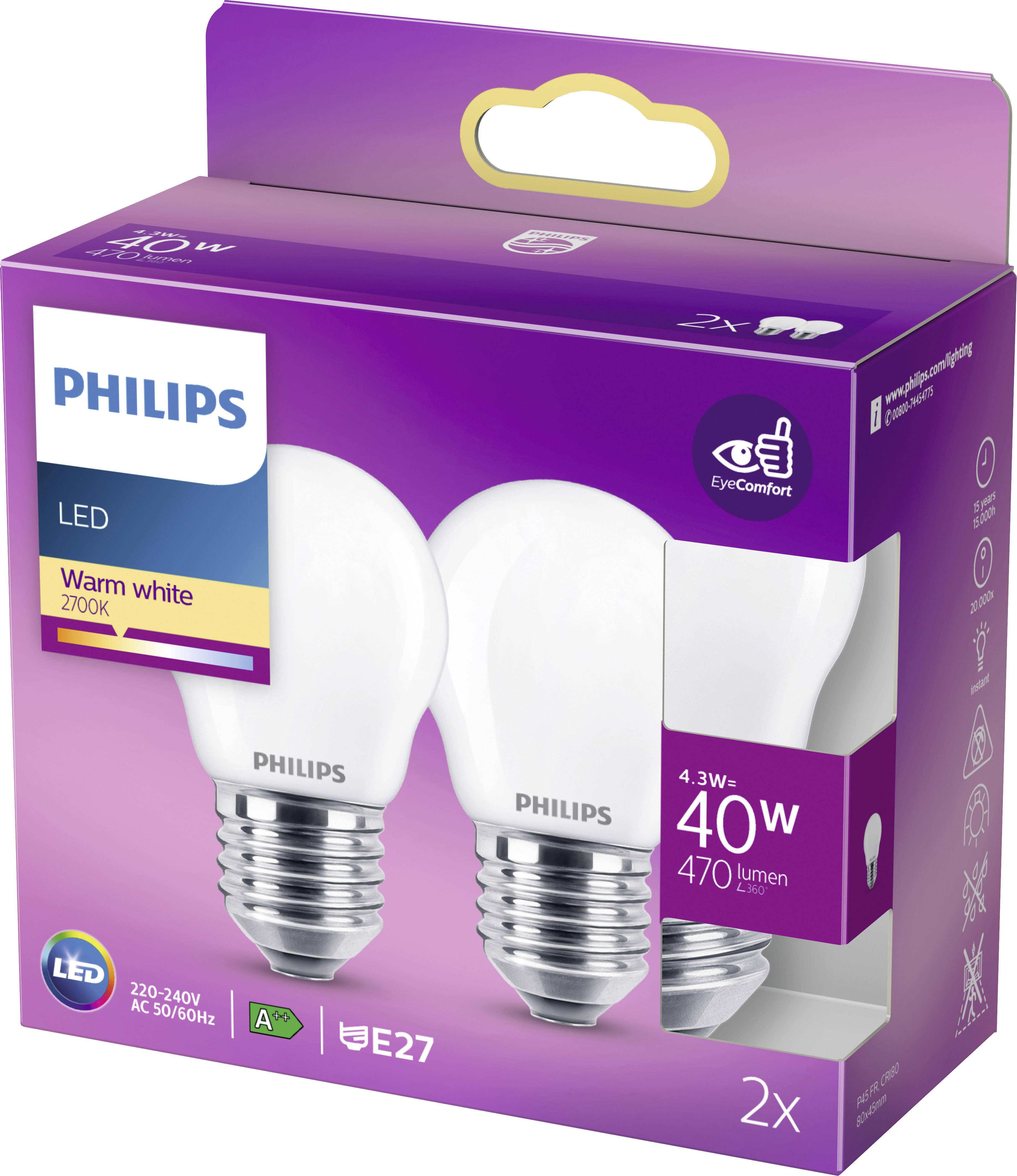 Philips LED 76391600 LED EEK F (A - G) E27 Tropfenform 4.3 W = 40 W Warmweiß (Ø x L) 4.5 cm x 8 cm