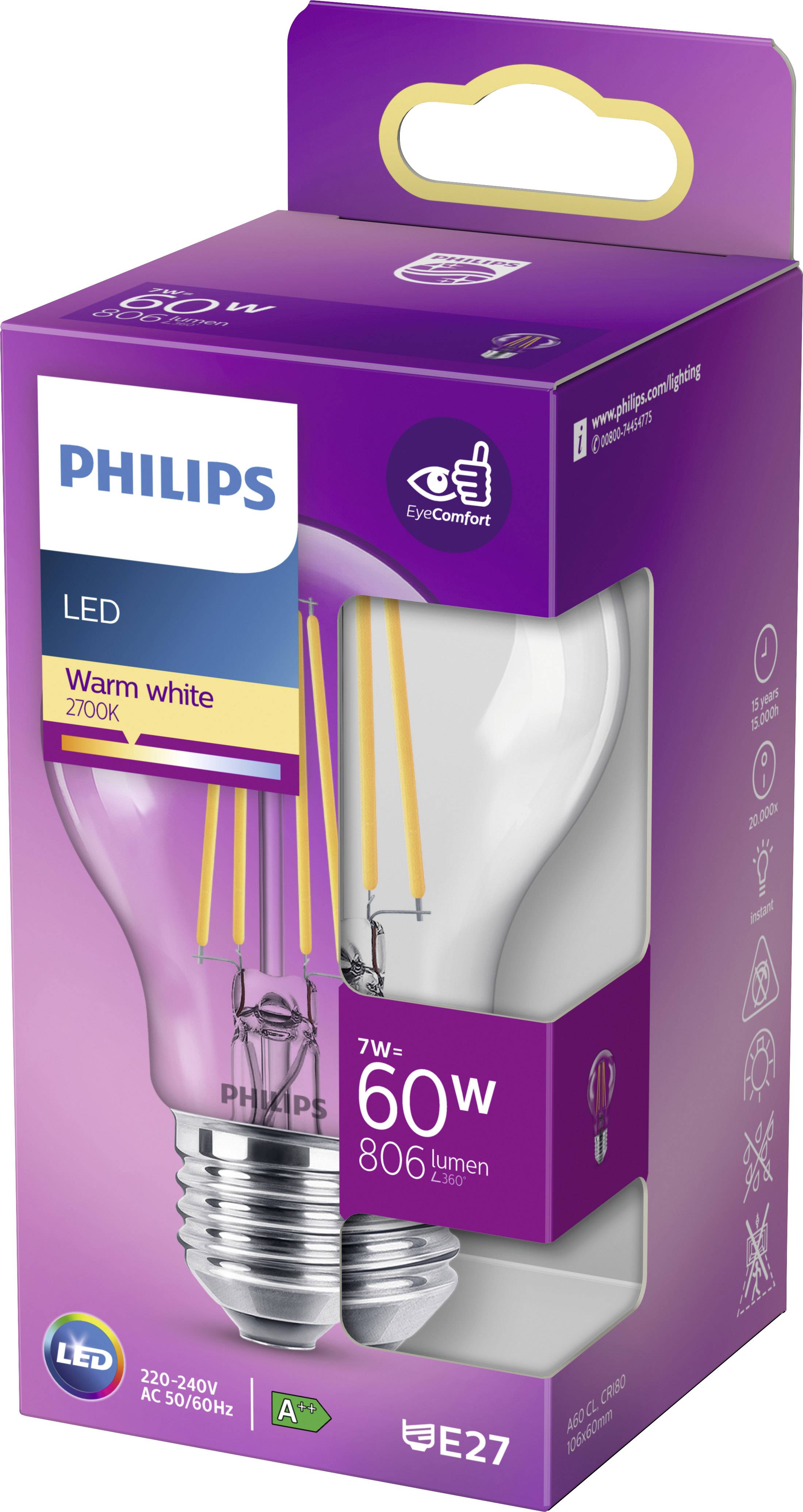 Philips LED 77757900 LED EEK E (A - G) E27 Glühlampenform 7W = 60W Warmweiß (Ø x L) 6cm x 10.6cm 1St.