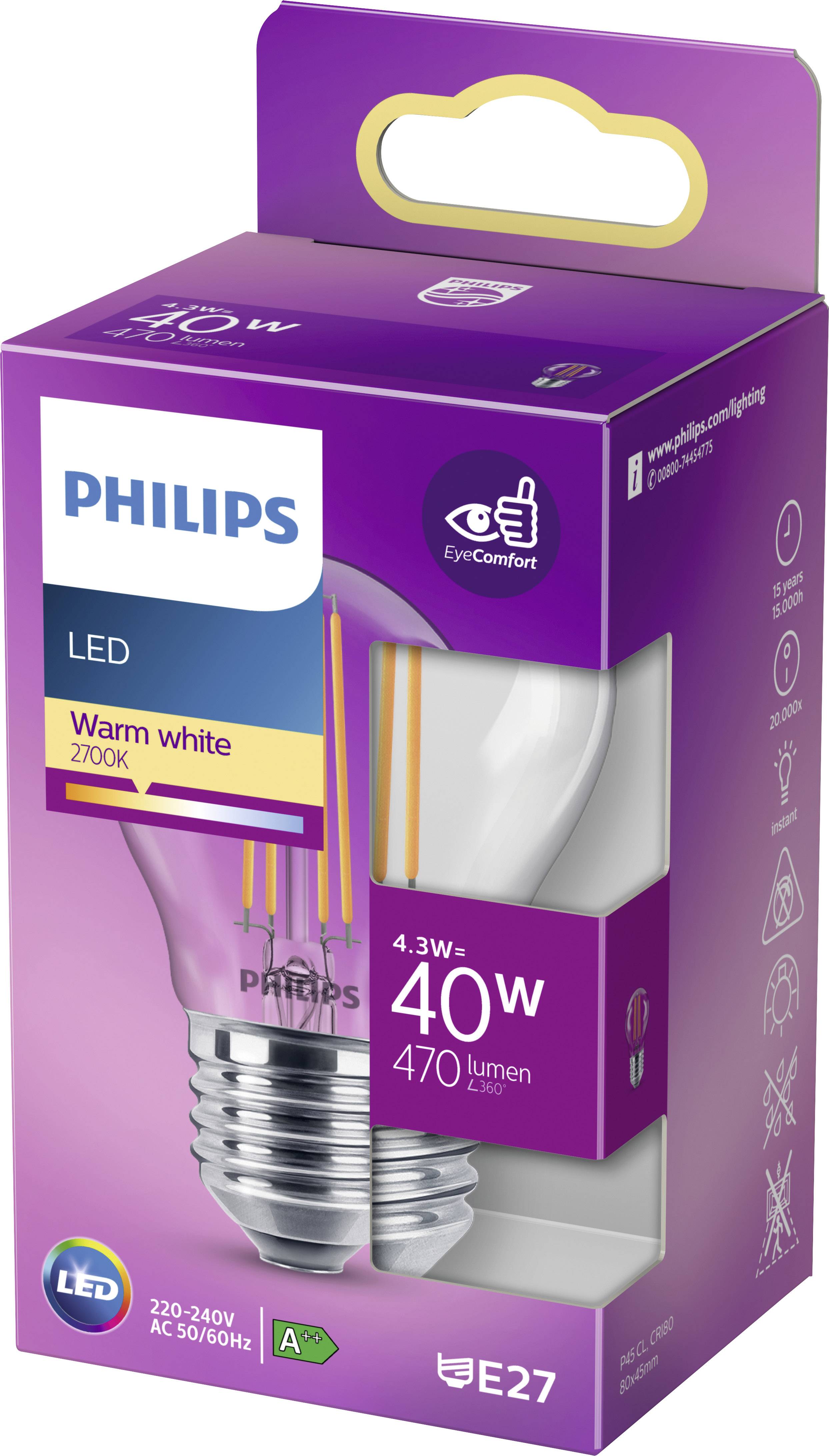 Philips LED 76317600 LED EEK F (A - G) E27 Tropfenform 4.3W = 40W Warmweiß (Ø x L) 4.5cm x 8cm 1St.