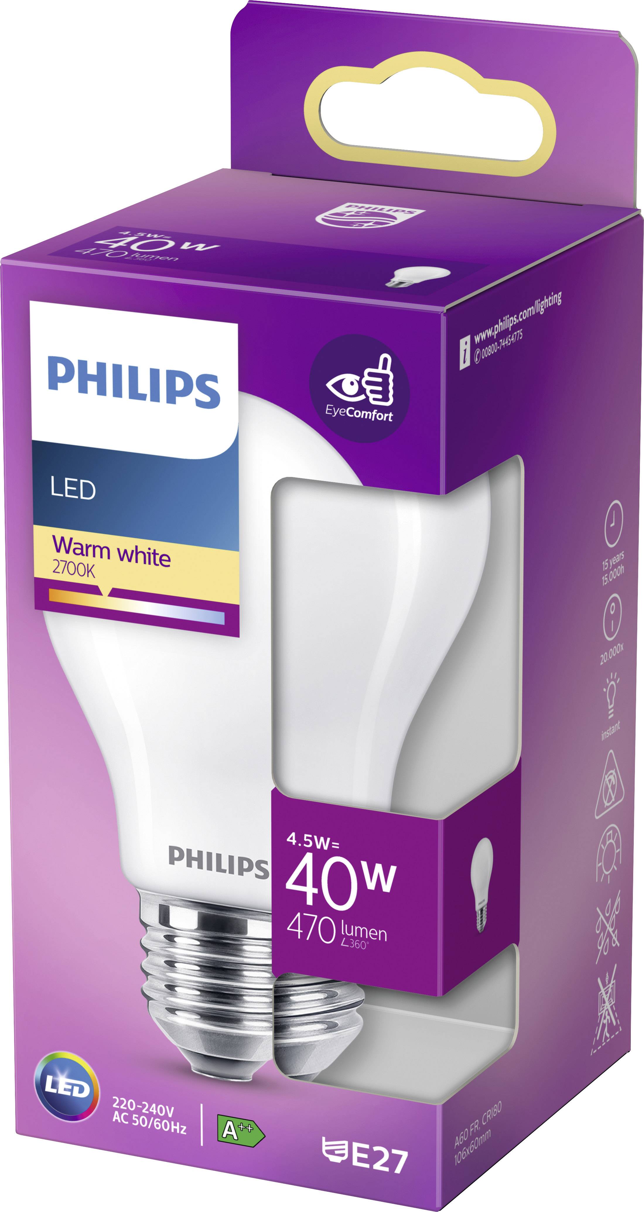 Philips LED 76331200 LED EEK F (A - G) E27 Glühlampenform 4.5 W = 40 W Warmweiß (Ø x L) 6 cm x 10.