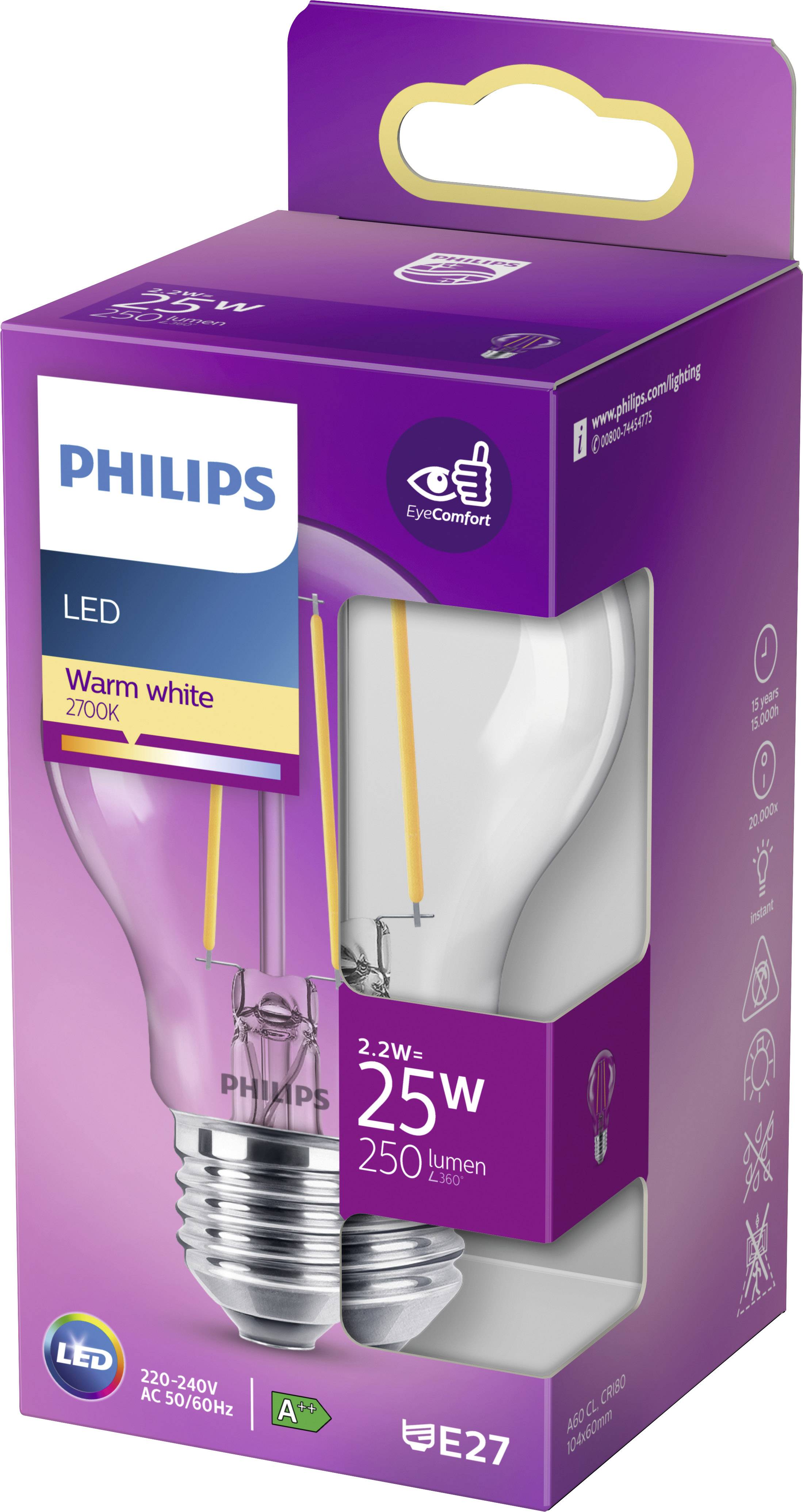 Philips LED 76321300 LED EEK E (A - G) E27 Glühlampenform 2.2W = 25W Warmweiß (Ø x L) 6cm x 10.4cm