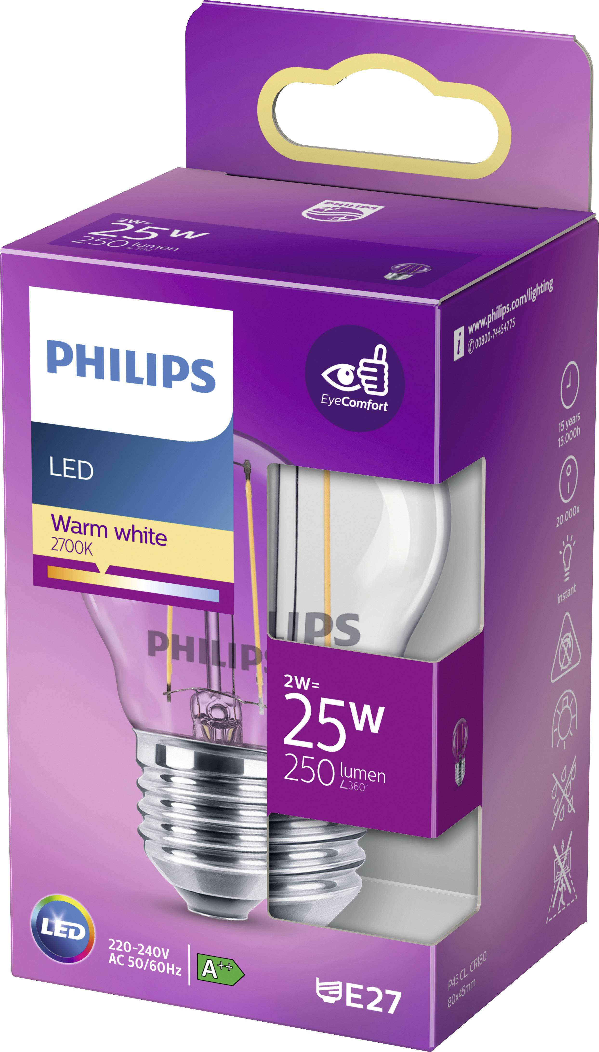 Philips LED 76329900 LED EEK F (A - G) E27 Tropfenform 2W = 25W Warmweiß (Ø x L) 4.5cm x 7.8cm 1St.