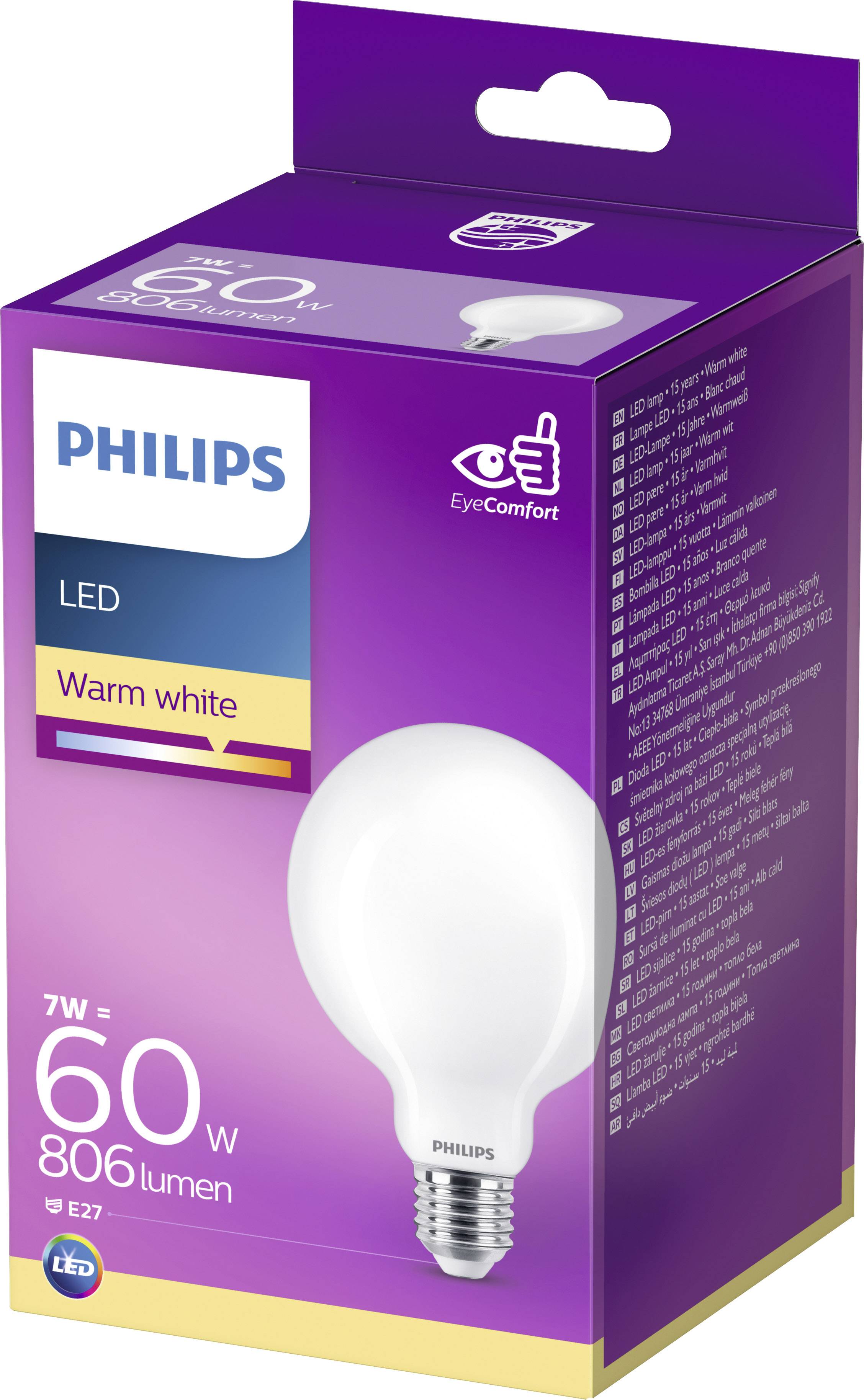 Philips LED 76469200 LED EEK E (A - G) E27 Globeform 7 W = 60 W Warmweiß (Ø x L) 9.5 cm x 14 cm 1 St.