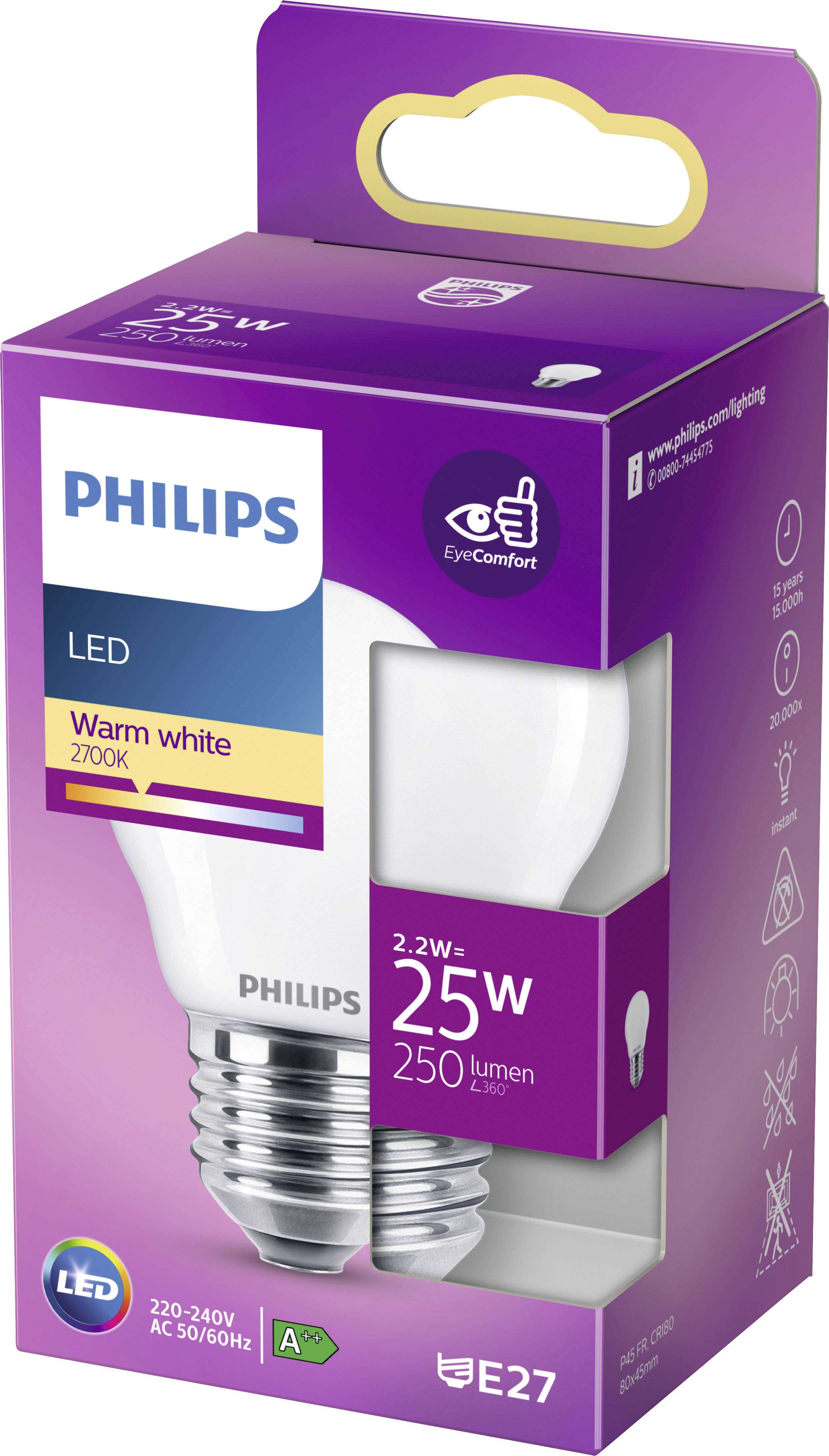 Philips LED 76345900 LED EEK E (A - G) E27 Tropfenform 2.2W = 25W Warmweiß (Ø x L) 4.5cm x 8cm 1St.