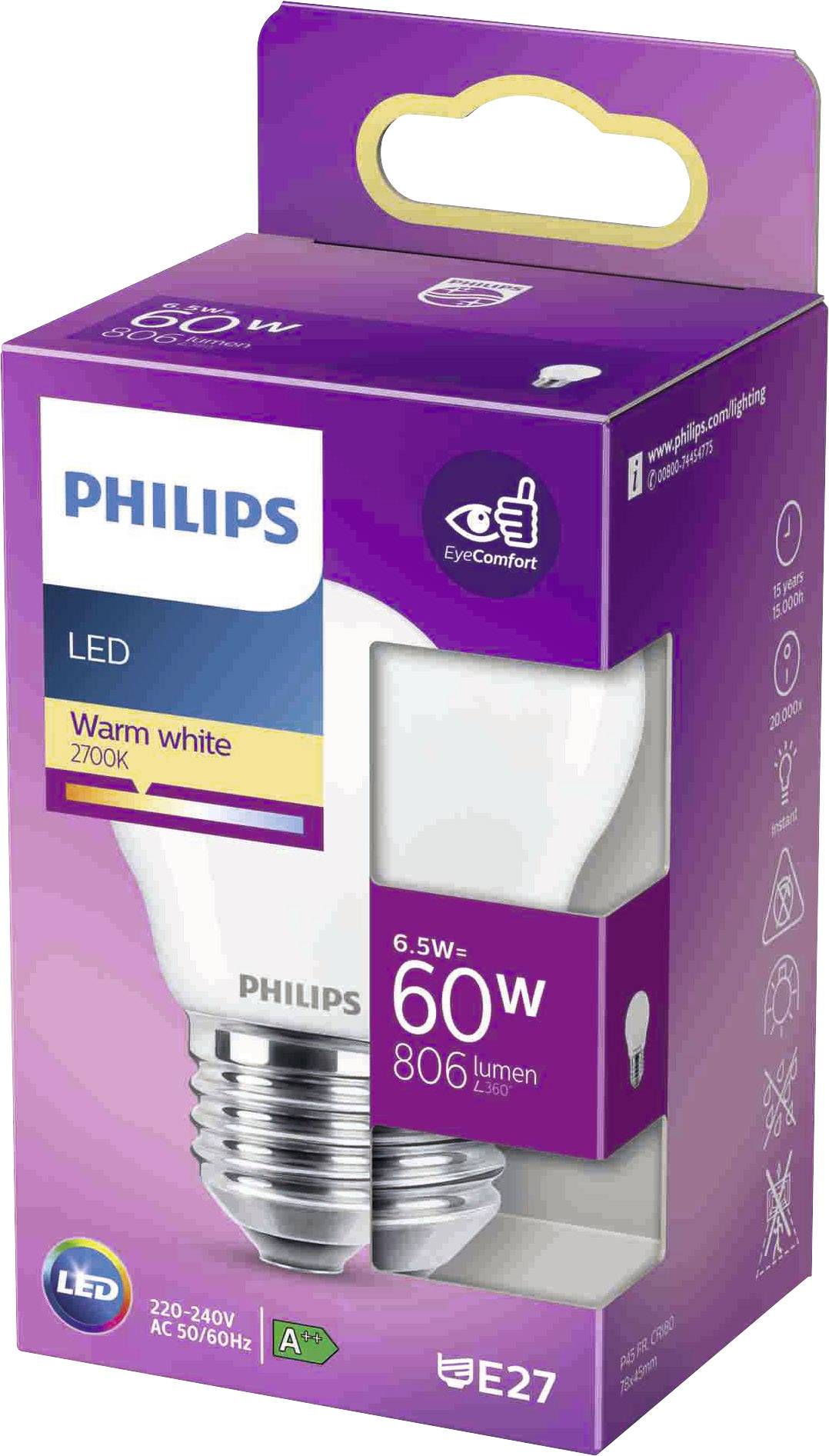 Philips LED 76285800 LED EEK E (A - G) E27 Tropfenform 6.5W = 60W Warmweiß (Ø x L) 4.5cm x 7.8cm 1St.