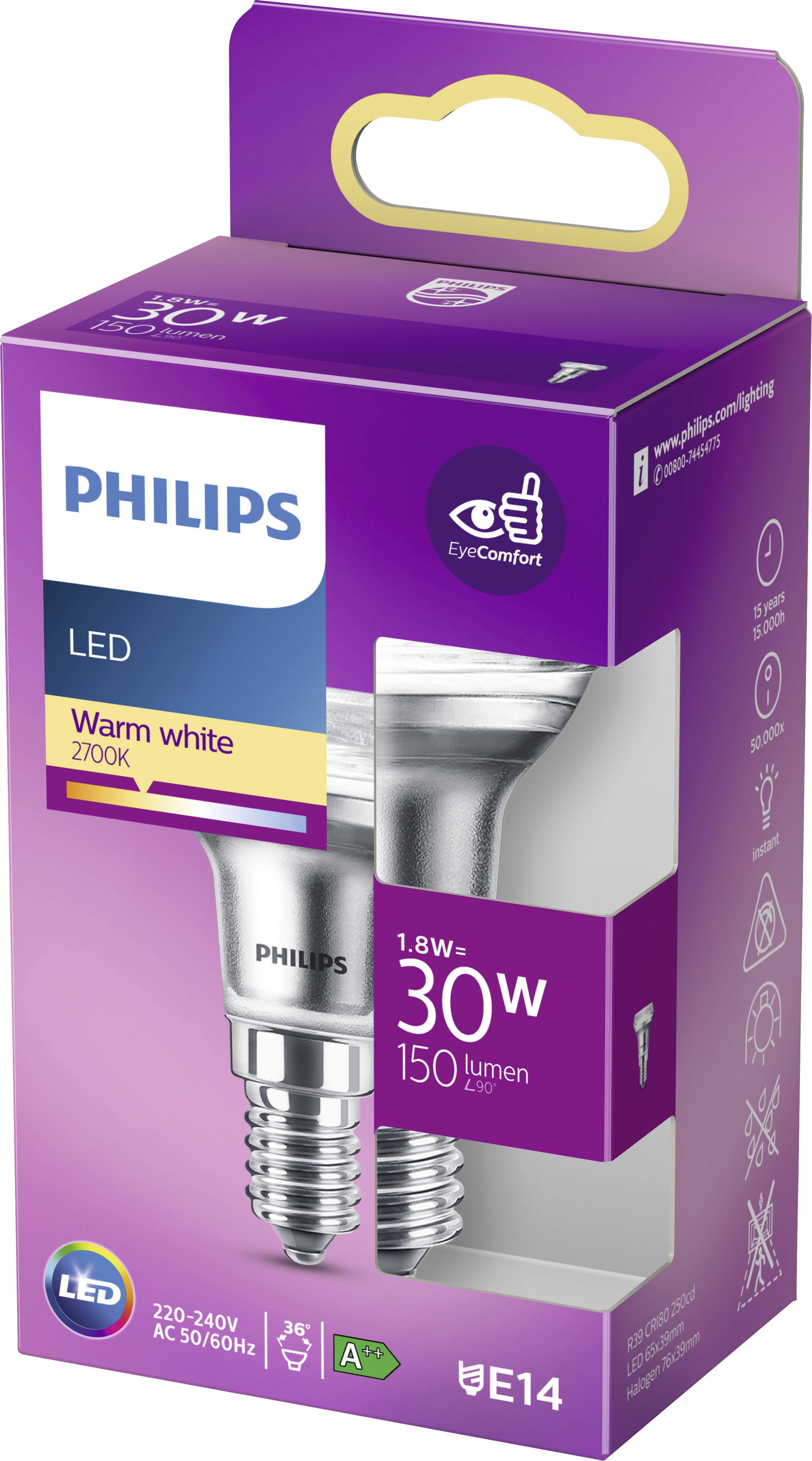 Philips LED 77375500 LED EEK F (A - G) E14 Reflektor 1.8W = 30W Warmweiß (Ø x L) 3.9cm x 6.5cm 1St.