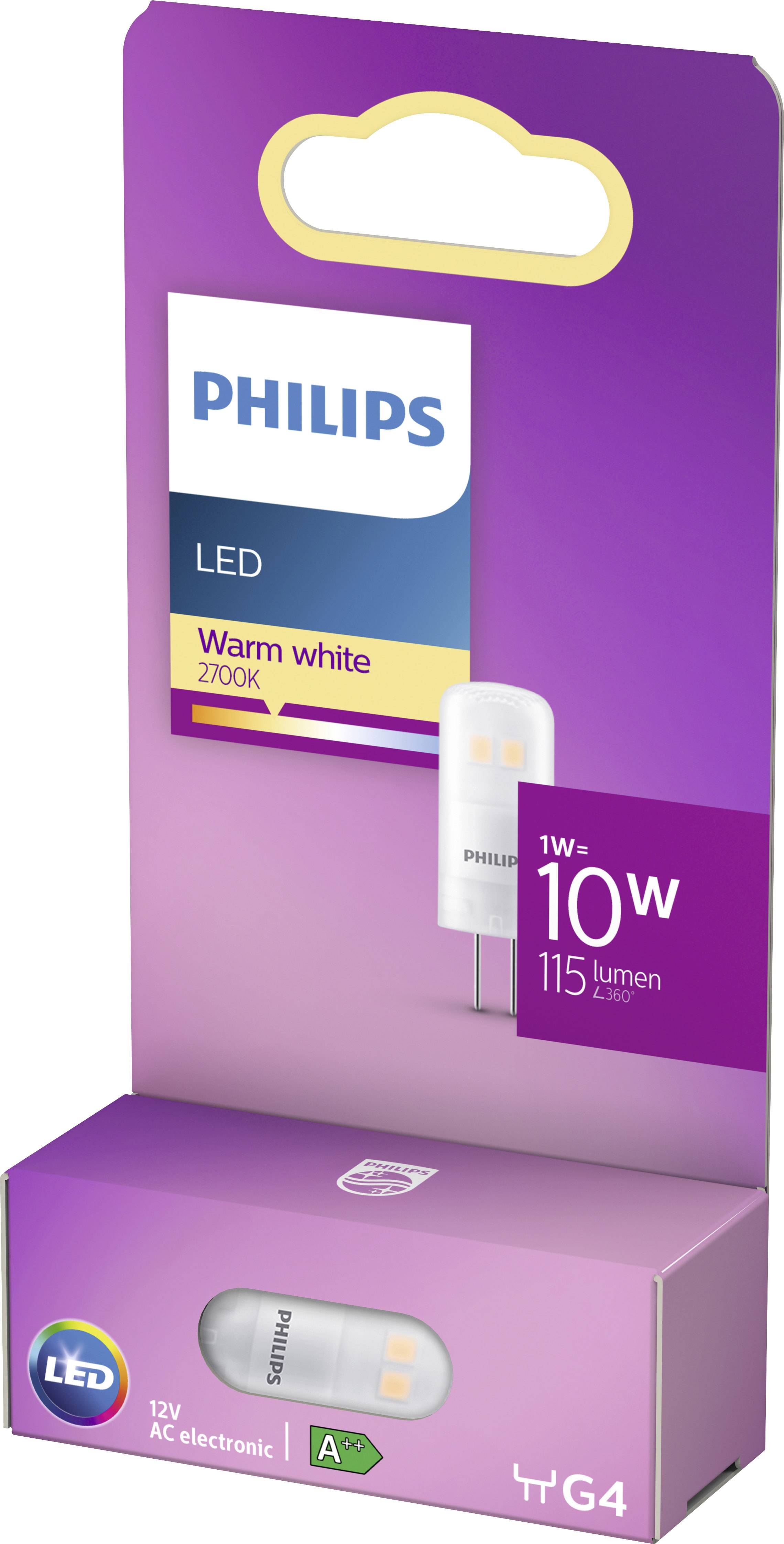 Philips LED 76755600 LED EEK F (A - G) G4 Stiftsockel 1 W = 10 W Warmweiß (Ø x L) 1.3 cm x 3.5 cm 1