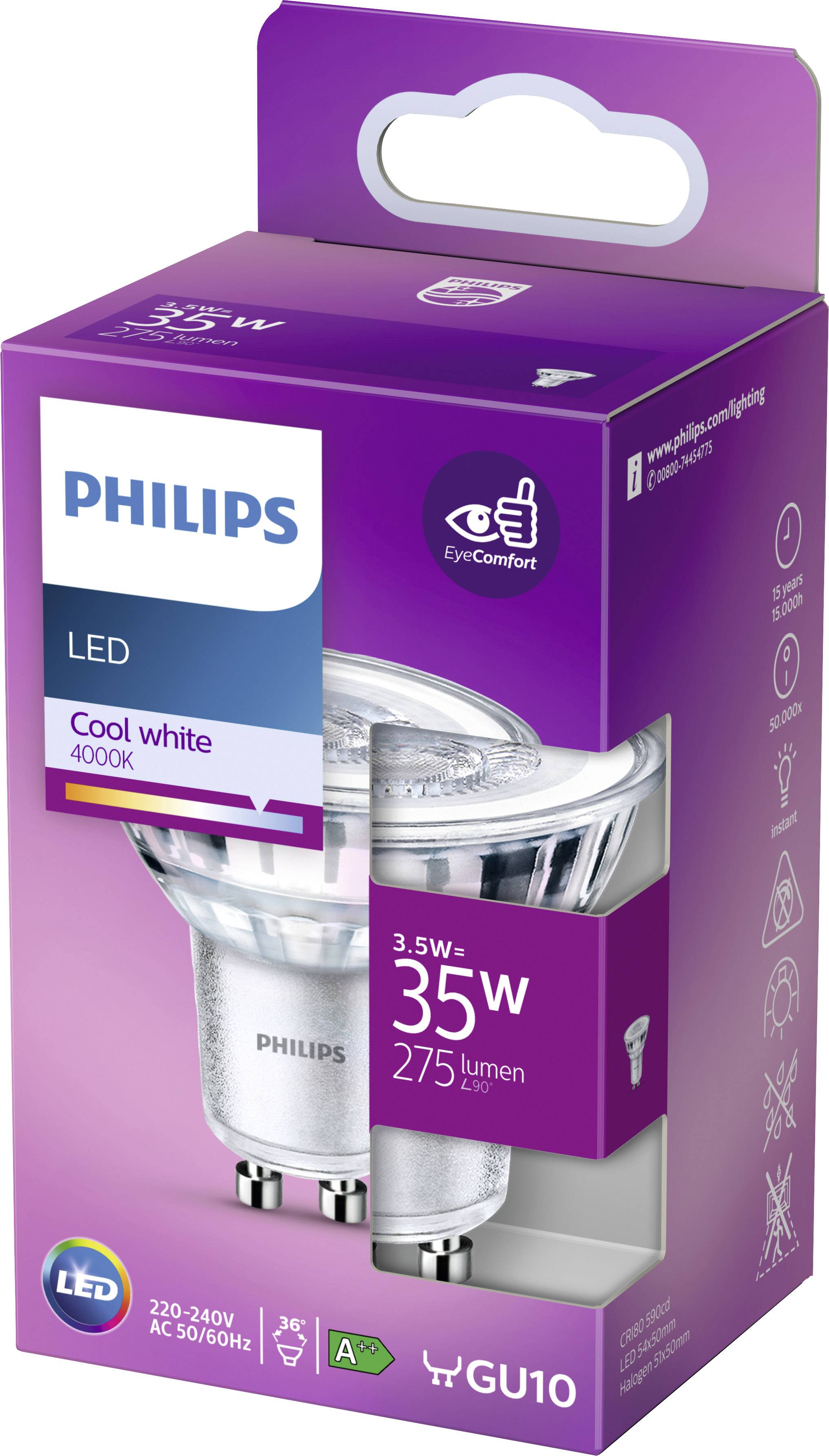 Philips LED 77417200 LED EEK F (A - G) GU10 Reflektor 3.5W = 35W Neutralweiß (Ø x L) 5cm x 5.4cm