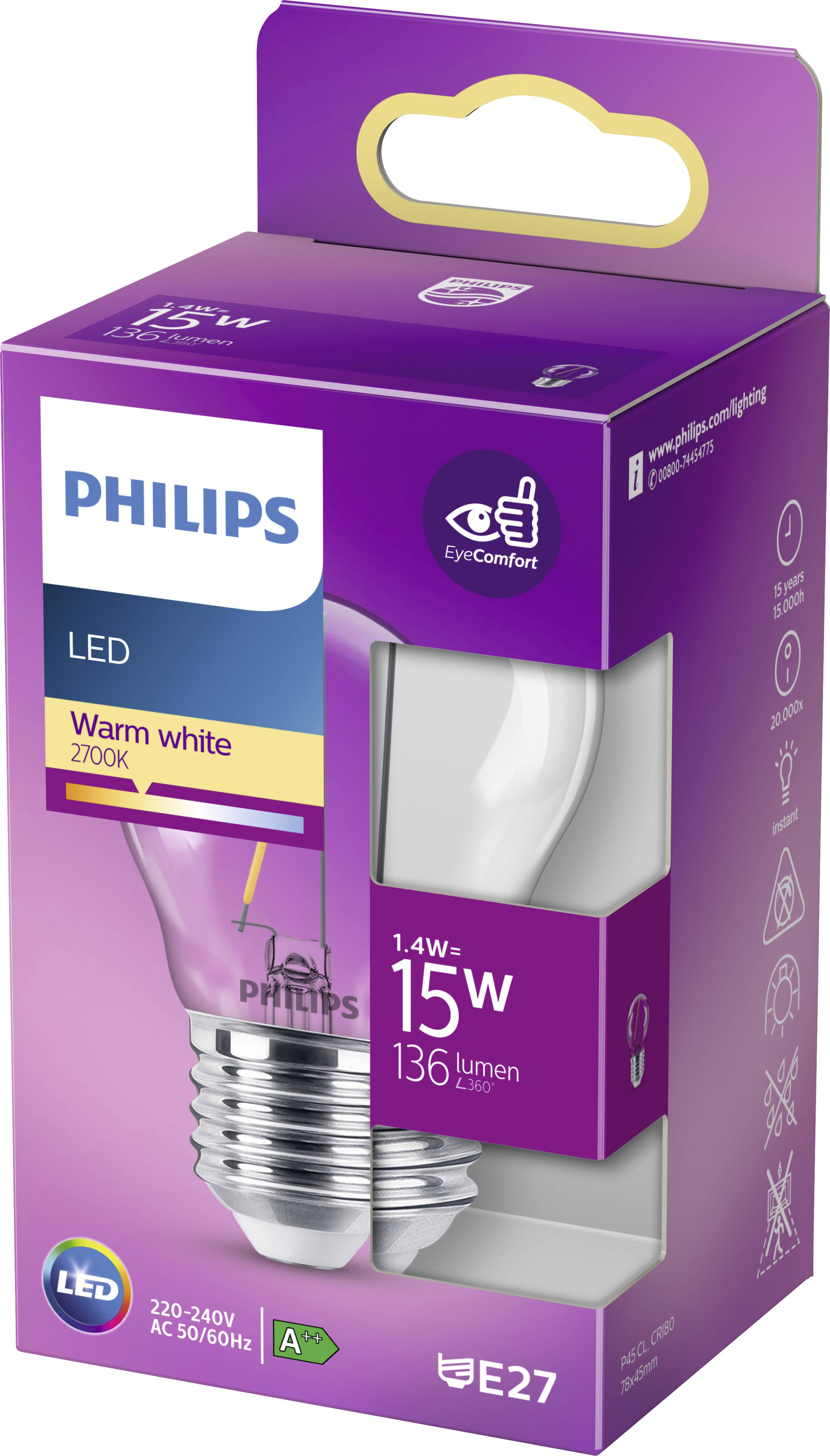 Philips LED 76425800 LED EEK F (A - G) E27 Tropfenform 1.4W = 15W Warmweiß (Ø x L) 4.5cm x 7.8cm 1St.