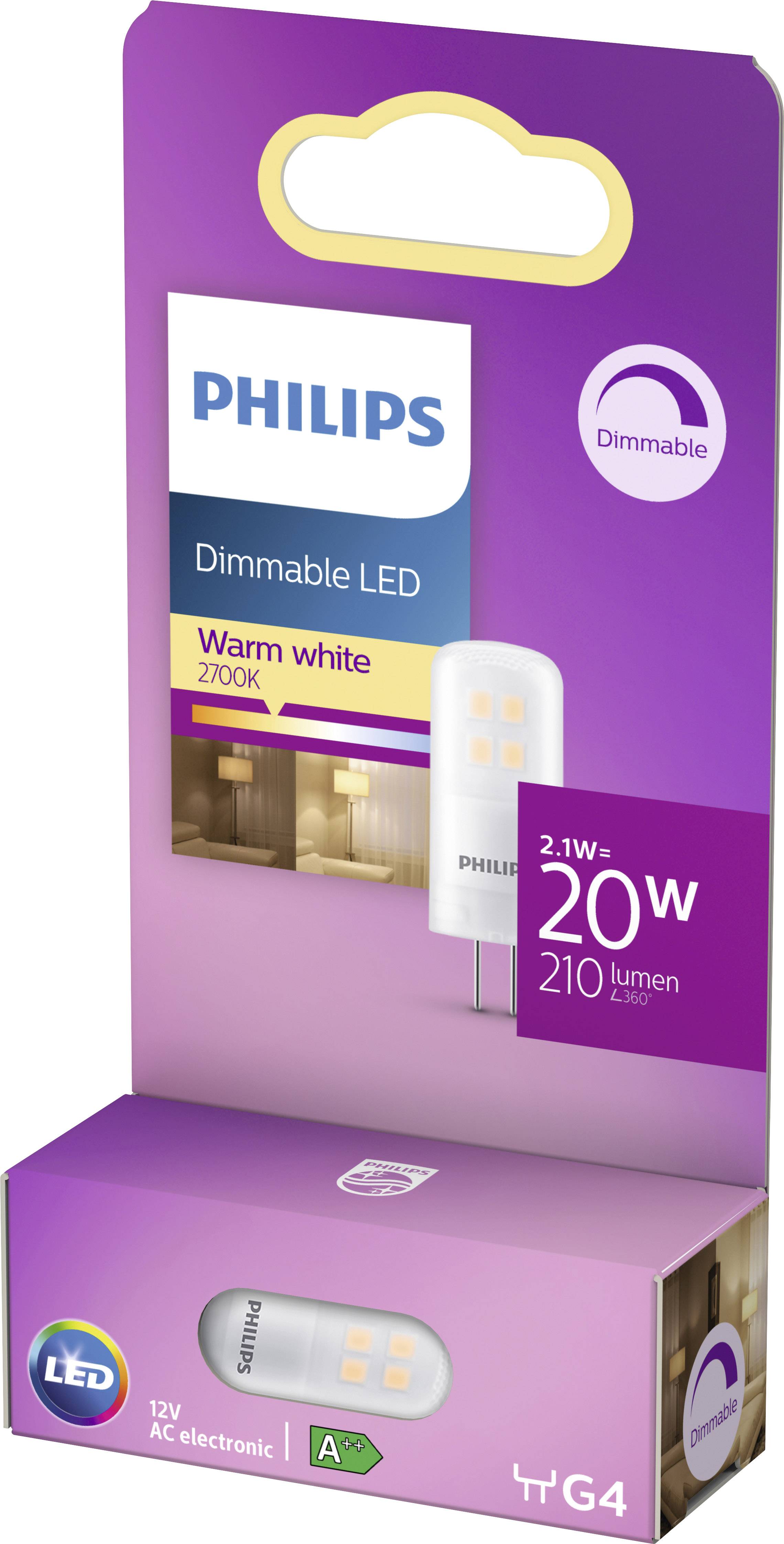 Philips LED 76751800 LED EEK F (A - G) G4 Stiftsockel 2.1W = 20W Warmweiß (Ø x L) 1.5cm x 4cm dimmbar 1St.