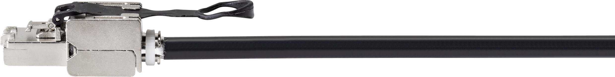 Renkforce RF-4538214 RJ45 Netzwerkkabel, Patchkabel CAT 6a S/FTP 0.25m Schwarz mit Zugring zur Entriegelung 1St.