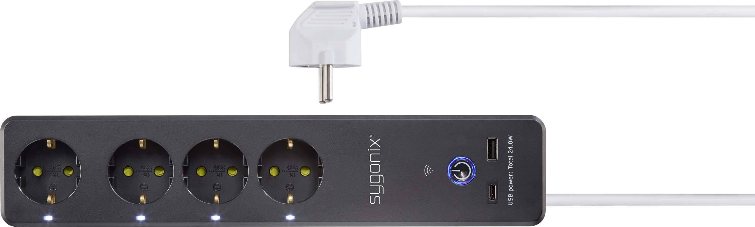 Sygonix SY-4538254 WiFi-Steckdosenleiste Schwarz, Weiß Schutzkontakt 1St.