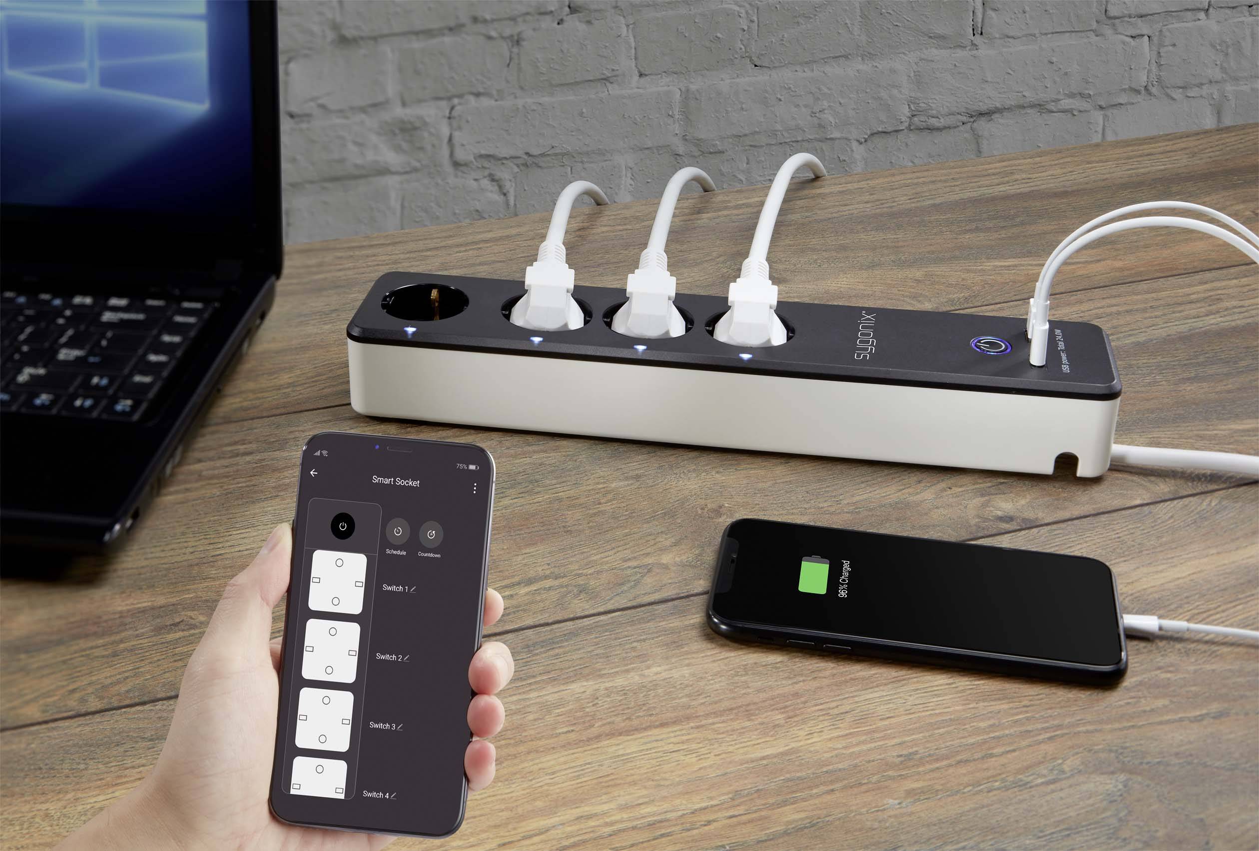 Sygonix SY-4538254 WiFi-Steckdosenleiste Schwarz, Weiß Schutzkontakt 1St.