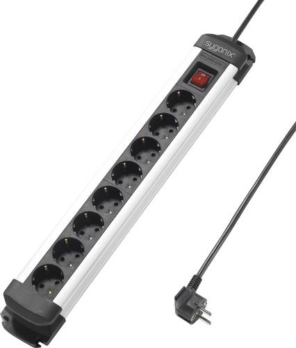 Sygonix SY-4538258 Steckdosenleiste 8fach Schwarz, Silber Schutzkontakt 1 St.