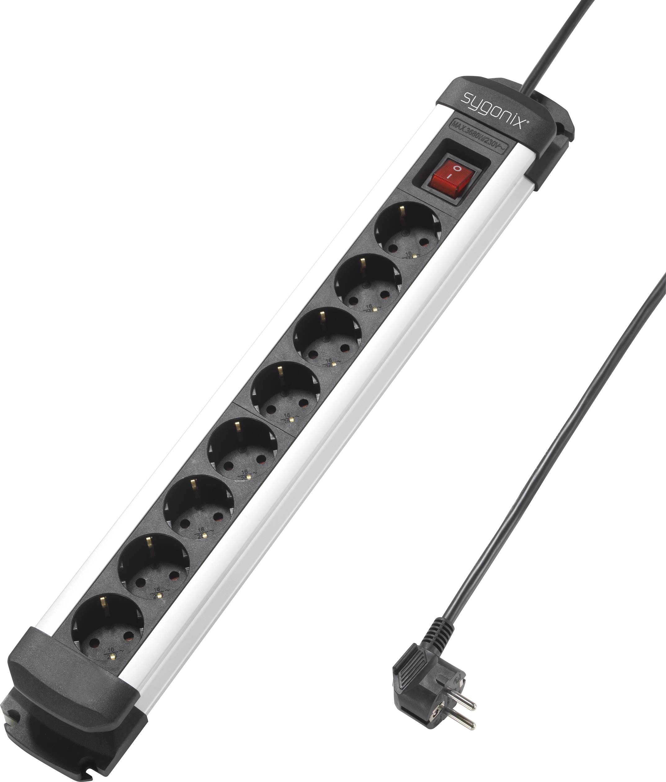 Sygonix SY-4538258 Steckdosenleiste 8fach Schwarz, Silber Schutzkontakt 1St.
