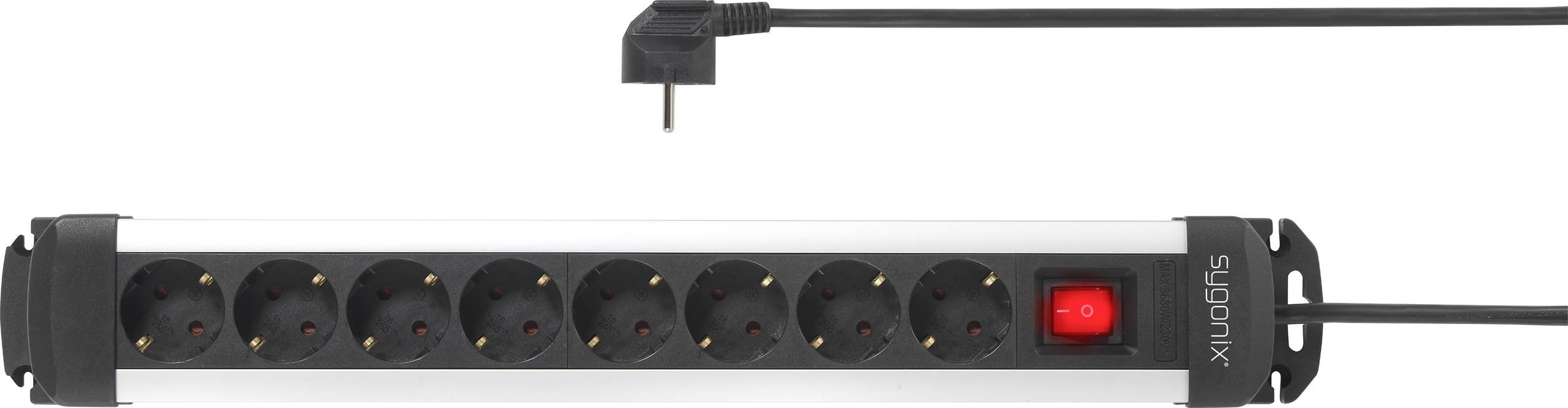 Sygonix SY-4538258 Steckdosenleiste 8fach Schwarz, Silber Schutzkontakt 1St.