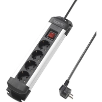 Sygonix SY-4538264 Steckdosenleiste mit Schalter 4fach Schwarz, Silber Schutzkontakt 1St. Sygonix SY-4538264 Steckdosenleiste mit Schalter 4fach Schwarz, Silber Schutzkontakt 1St.
