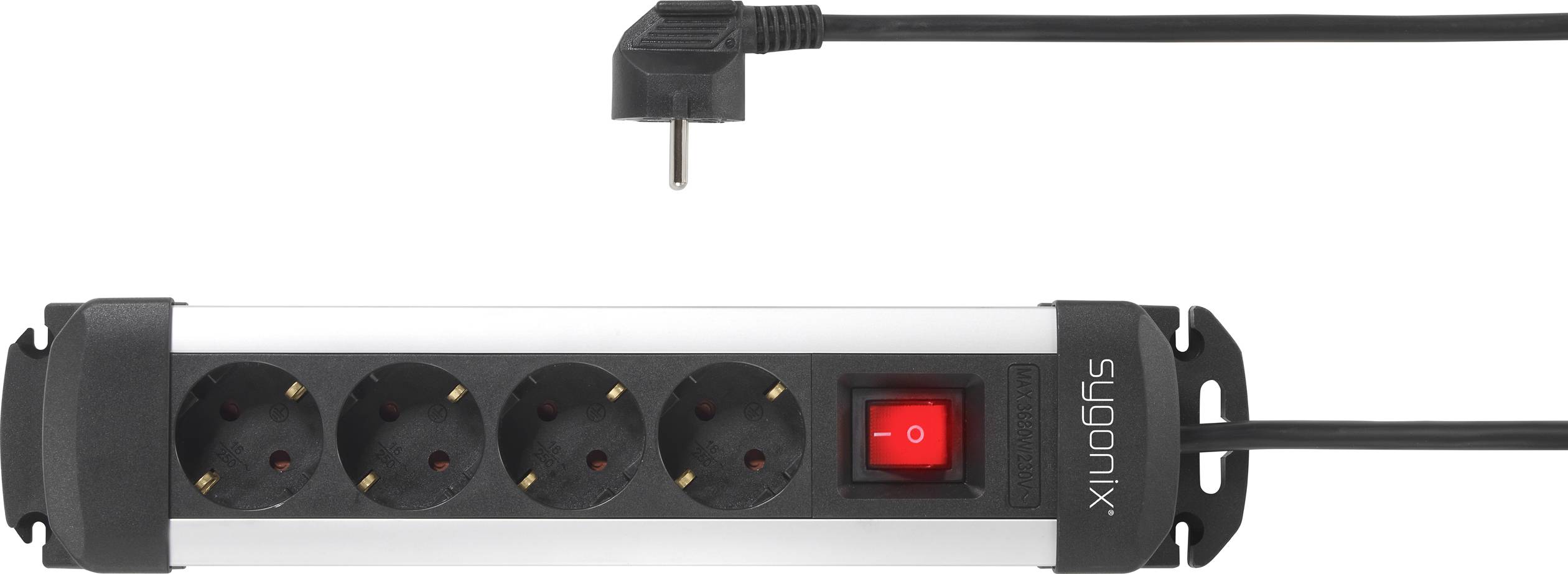 Sygonix SY-4538264 Steckdosenleiste mit Schalter 4fach Schwarz, Silber Schutzkontakt 1St.