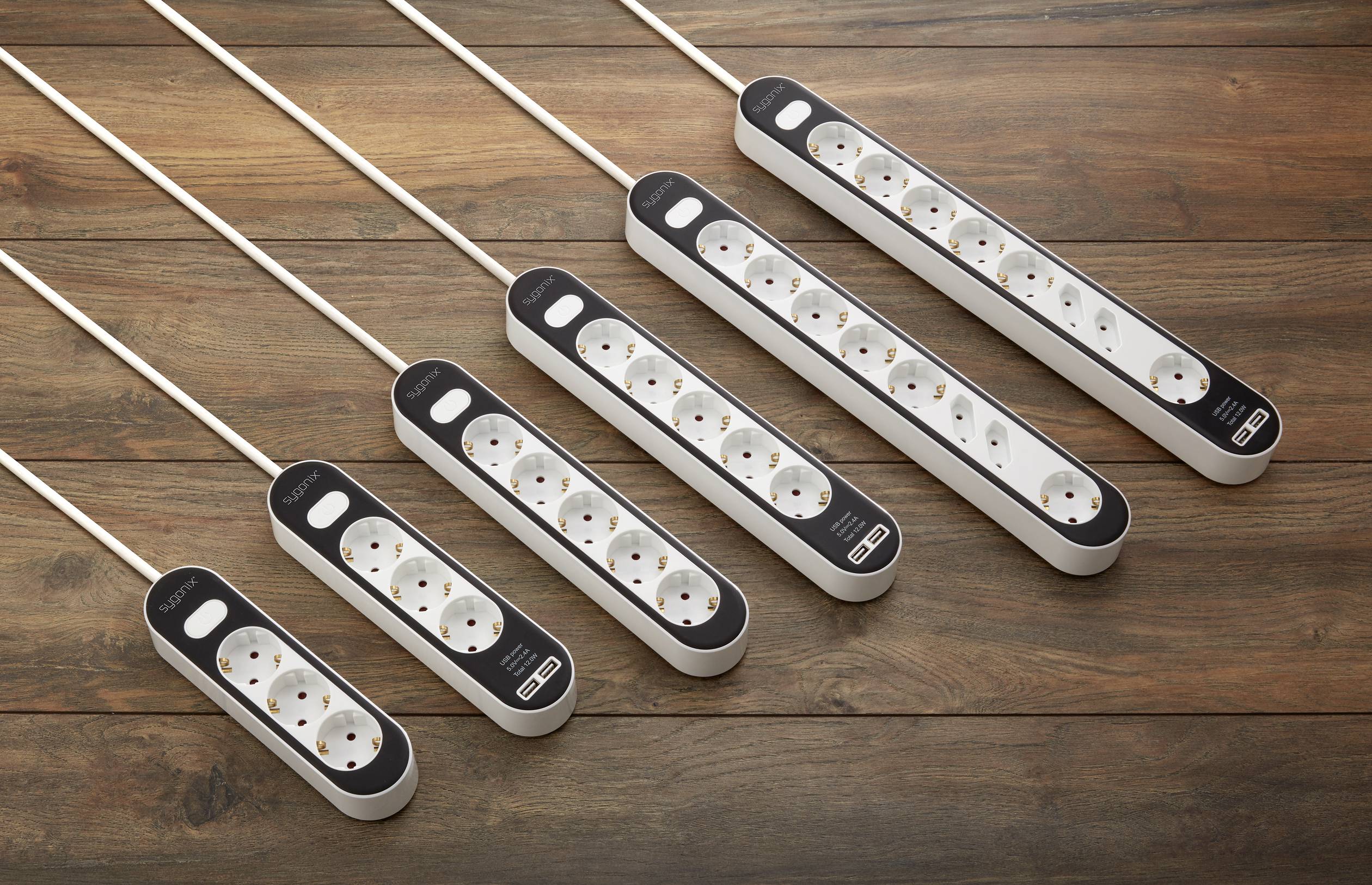 Sygonix SY-4538272 Steckdosenleiste mit Schalter 5fach Weiß, Schwarz Schutzkontakt 1St.