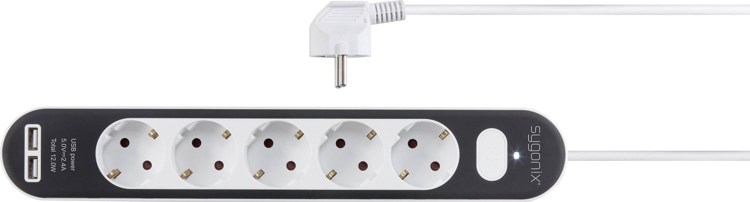 Sygonix SY-4538276 Steckdosenleiste mit Schalter 5fach Weiß, Schwarz Schutzkontakt 1St.