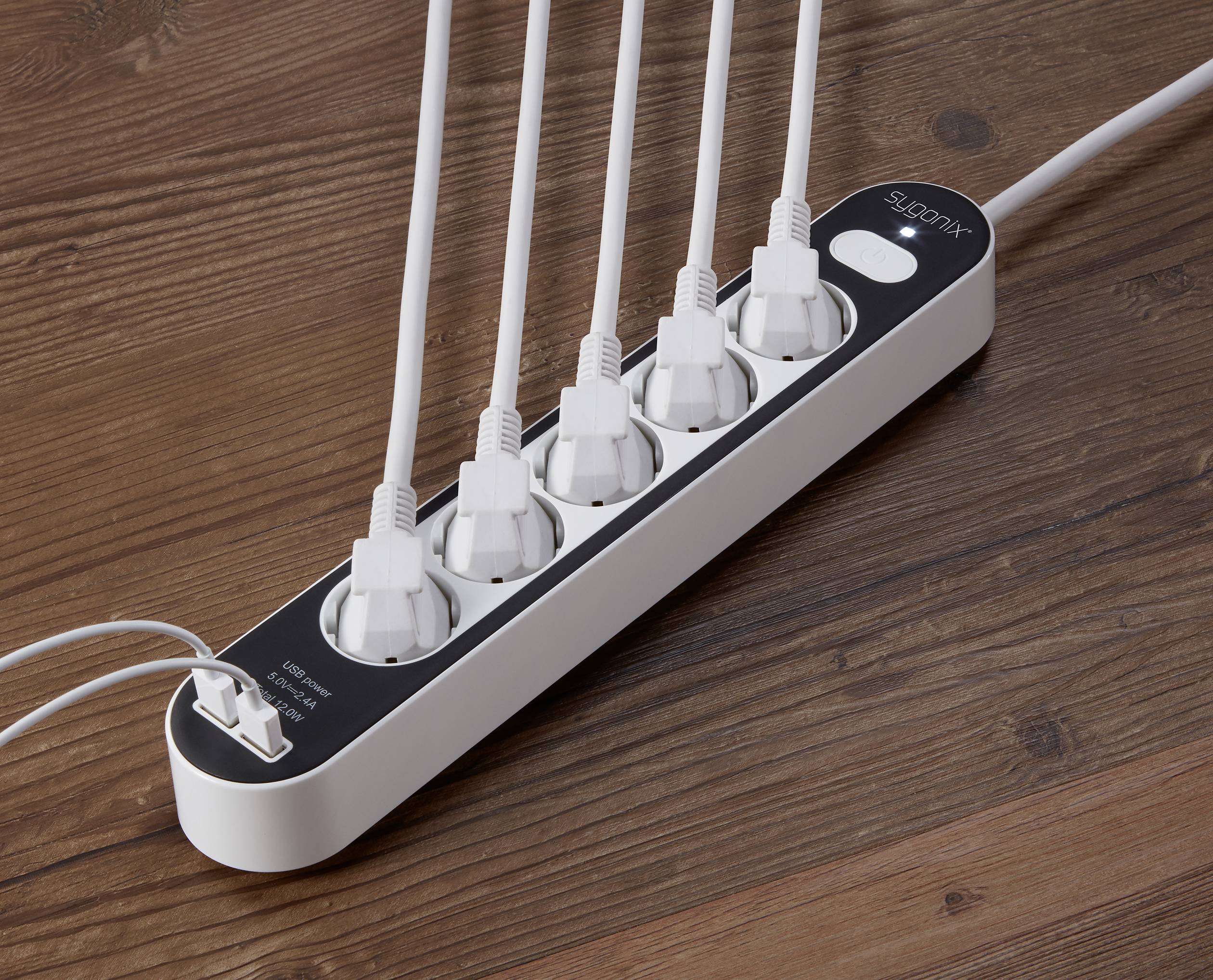 Sygonix SY-4538276 Steckdosenleiste mit Schalter 5fach Weiß, Schwarz Schutzkontakt 1St.