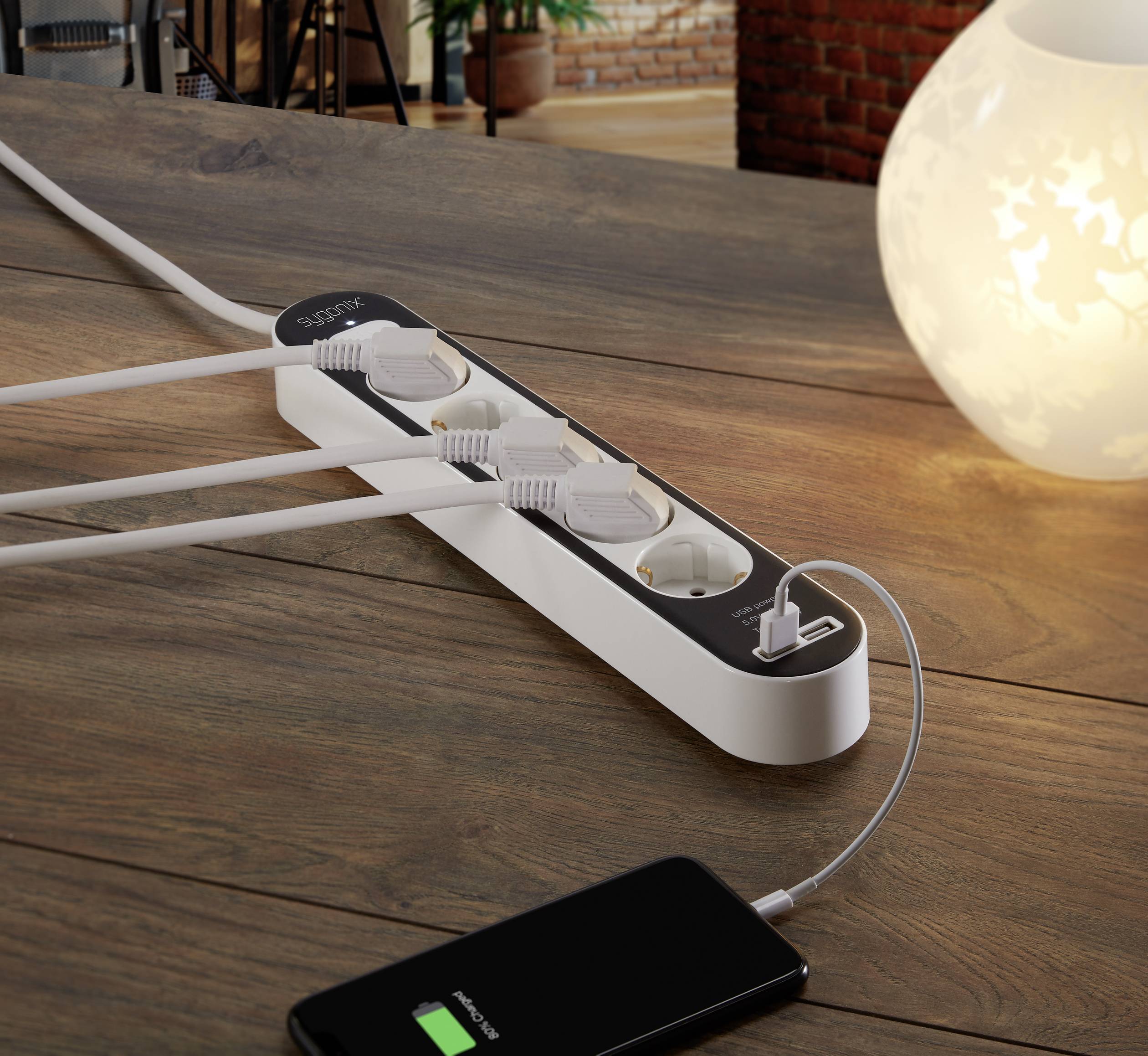 Sygonix SY-4538276 Steckdosenleiste mit Schalter 5fach Weiß, Schwarz Schutzkontakt 1St.