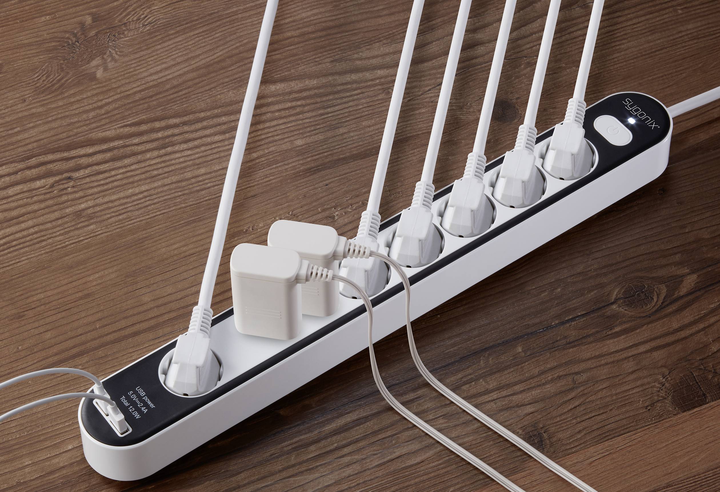 Sygonix SY-4538278 Steckdosenleiste mit Schalter 8fach Weiß, Schwarz Schutzkontakt 1St.