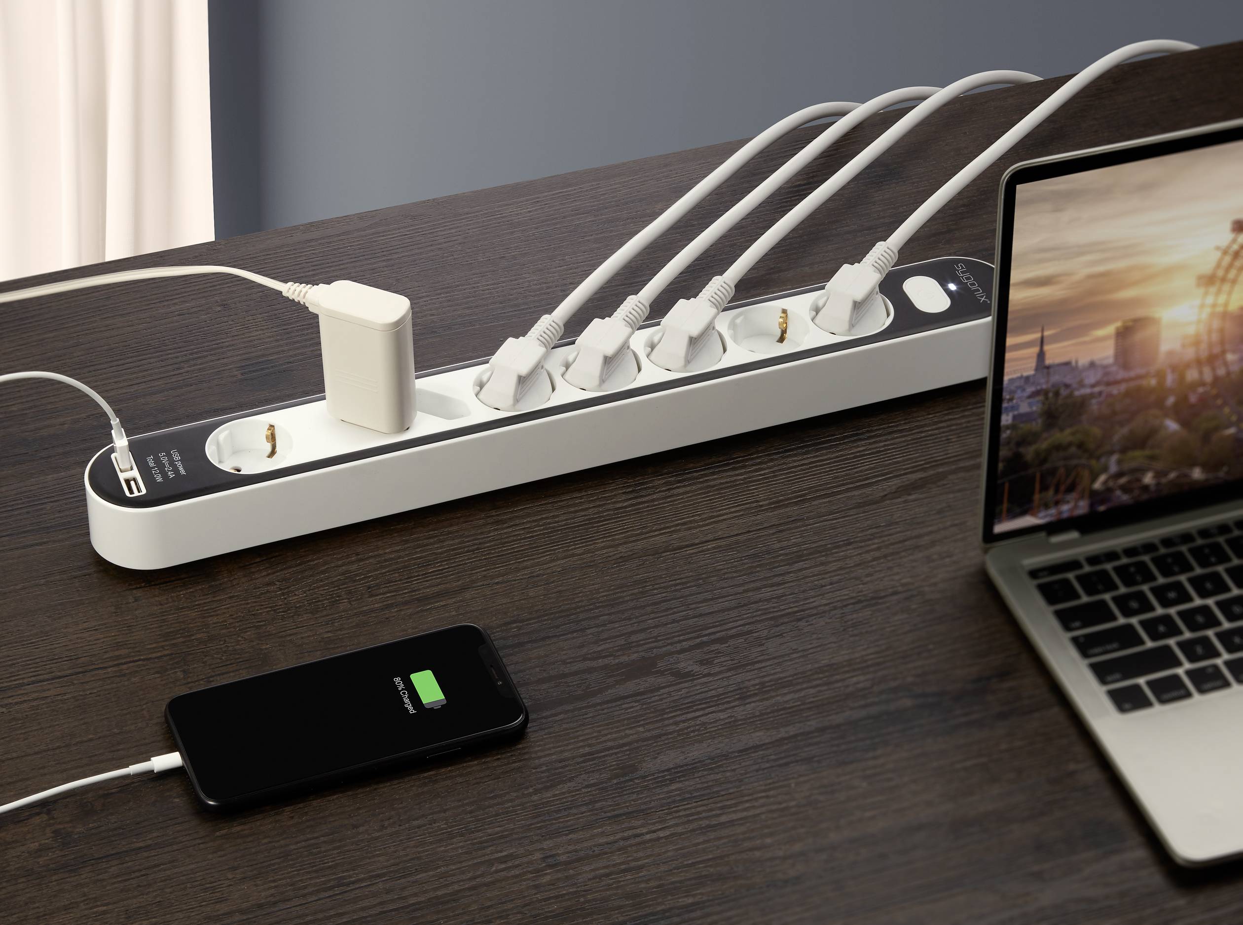 Sygonix SY-4538278 Steckdosenleiste mit Schalter 8fach Weiß, Schwarz Schutzkontakt 1St.