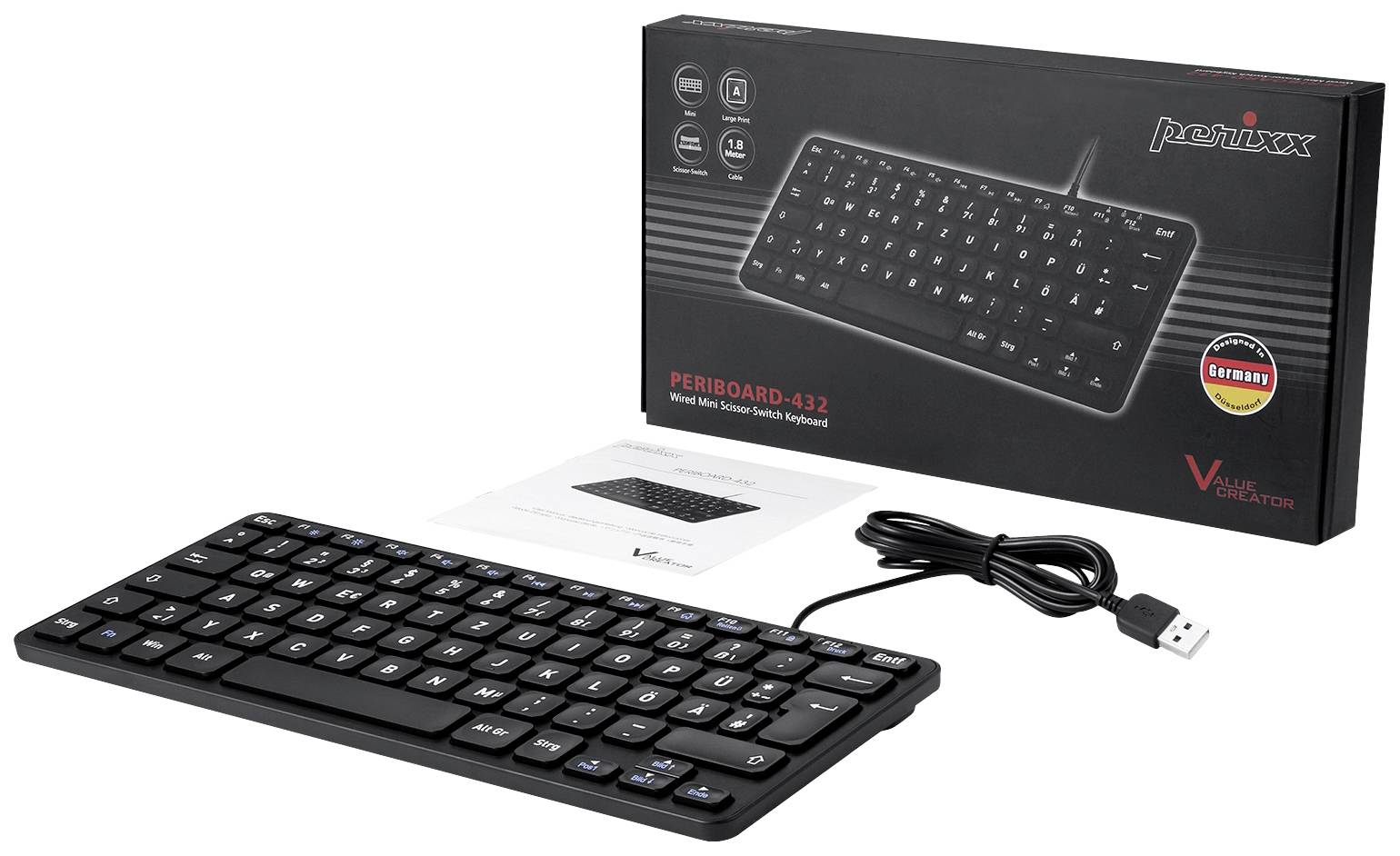 Perixx PERIBOARD-432 DE B USB Tastatur Deutsch, QWERTZ Schwarz