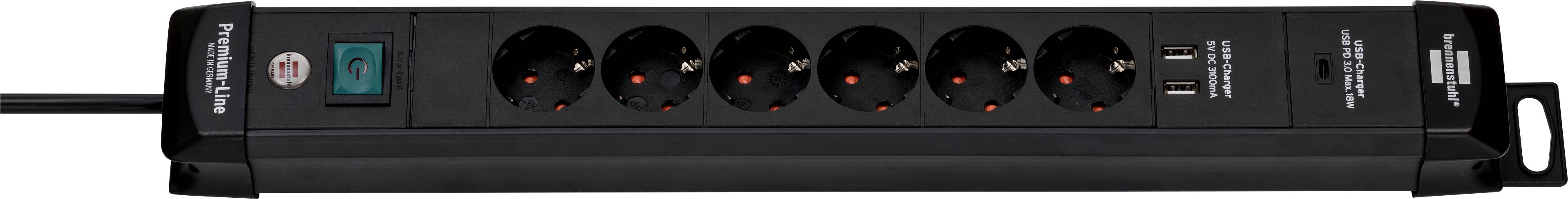 Brennenstuhl 1951160607 Steckdosenleiste mit Schalter 6fach Schwarz Schutzkontakt 1St.