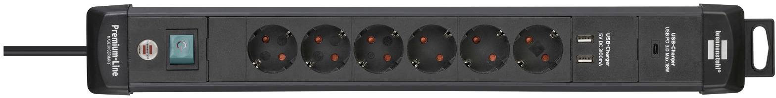 Brennenstuhl 1951160607 Steckdosenleiste mit Schalter 6fach Schwarz Schutzkontakt 1St.