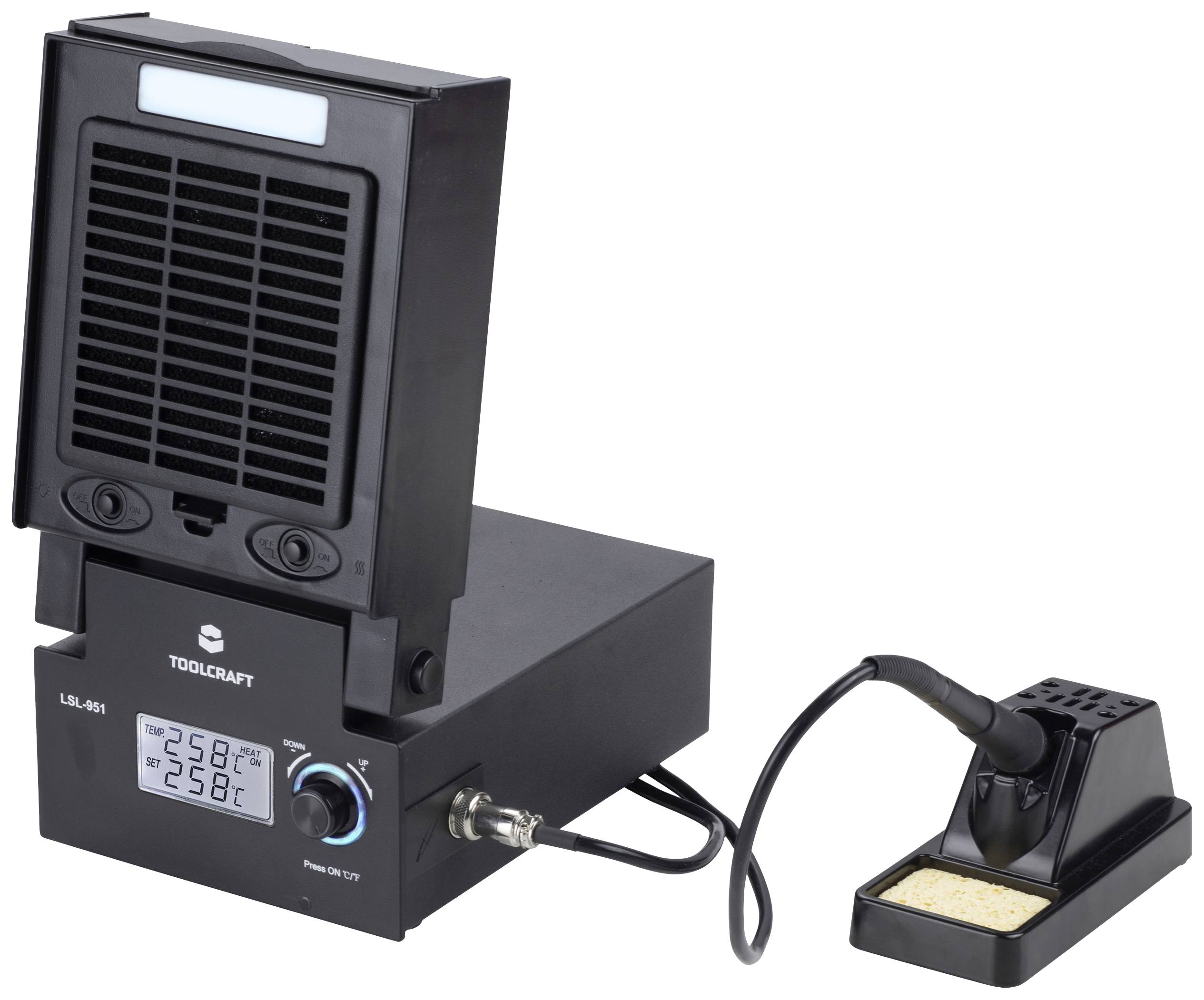 TOOLCRAFT LSL-951 Lötstation mit LED-Beleuchtung und Lötrauchabsaugung digital 80W 160 - 480°C