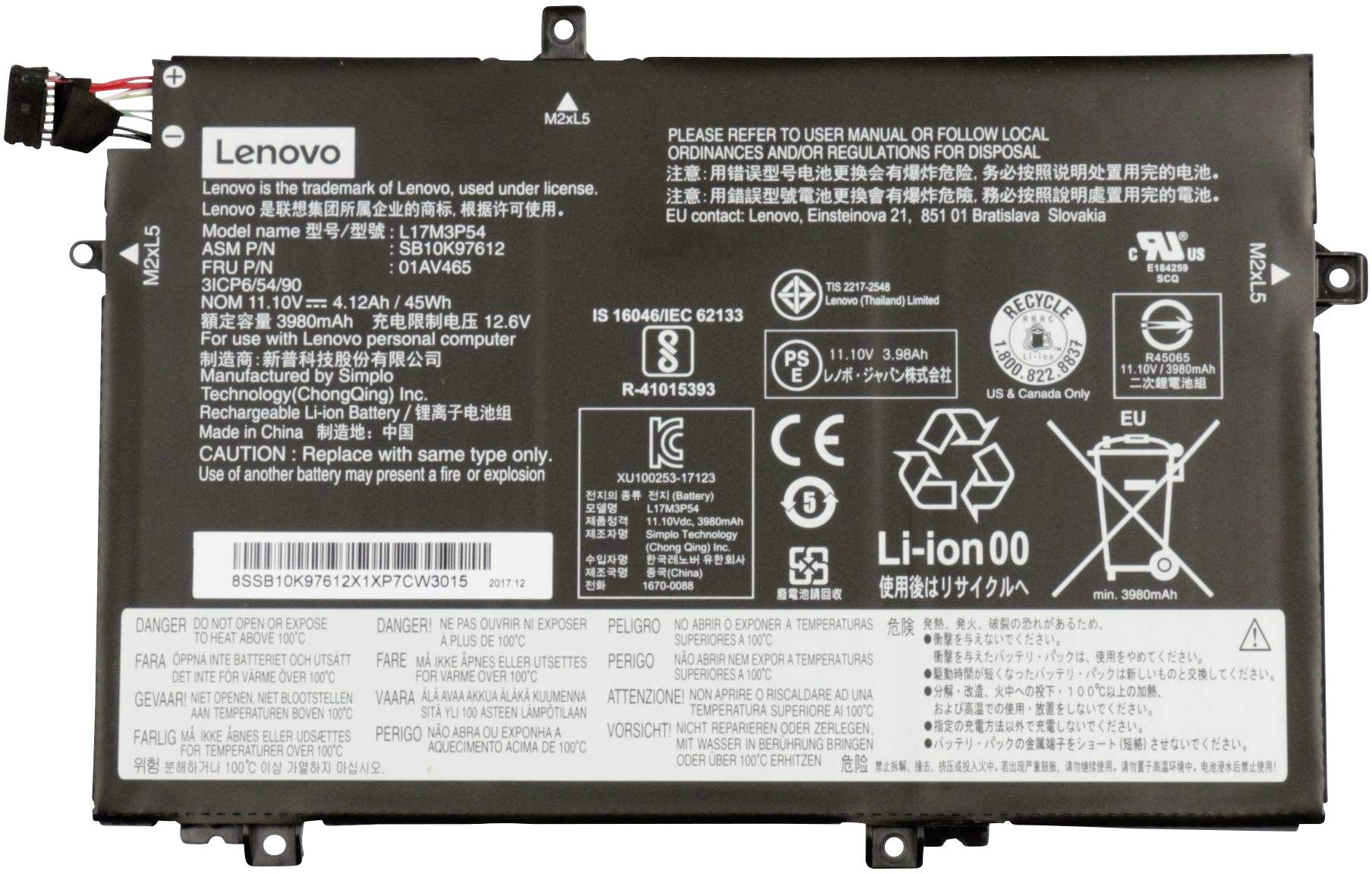 Lenovo Notebook-Akku Akku 01AV465 11.1V 4120 mAh