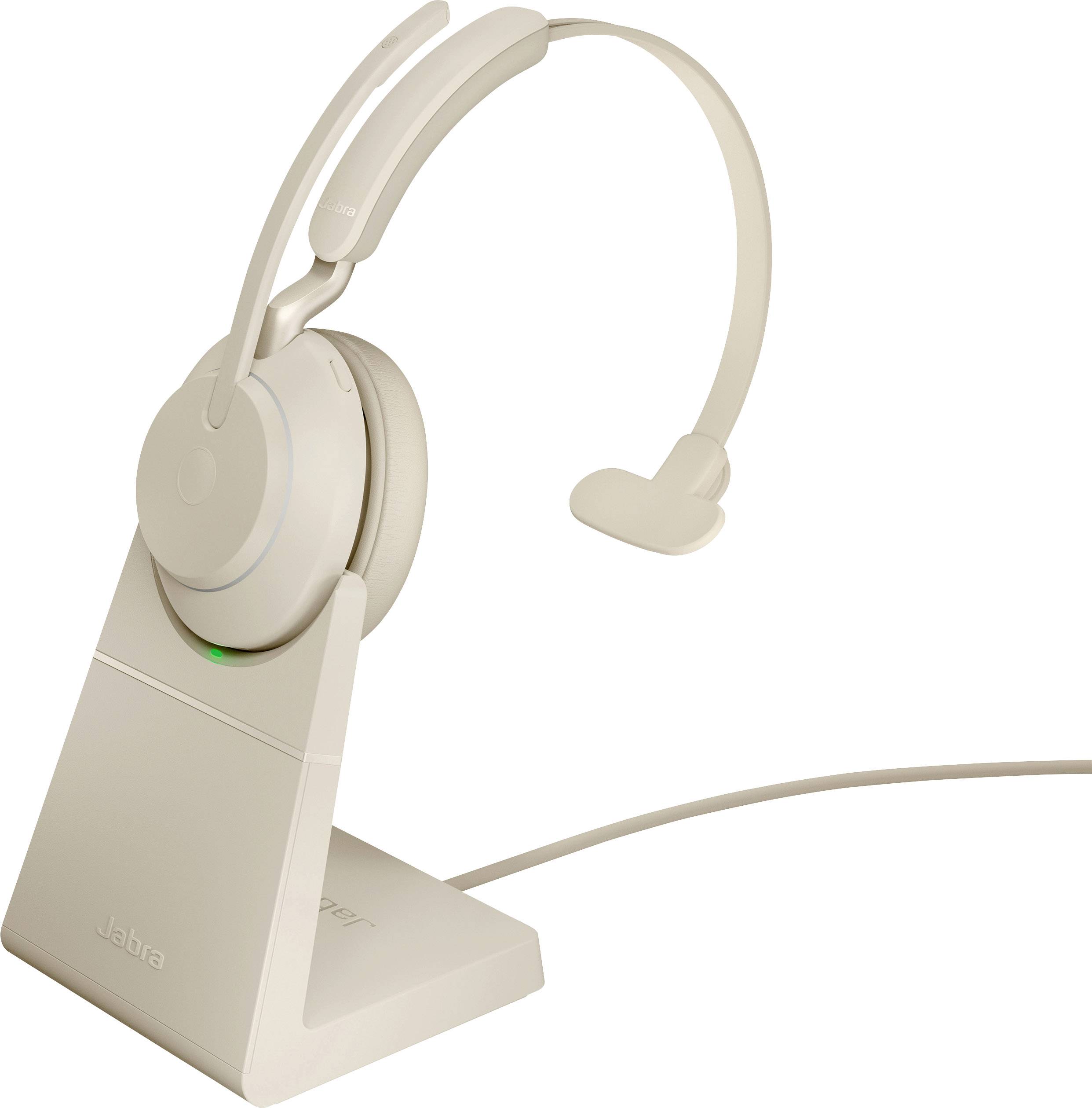 Jabra Evolve2 65 UC monaural Charge On Ear Headset Bluetooth® Mono Beige Lautstärkeregelung, Batterieladeanzeige, Mikrofon-Stummschaltung Telefon