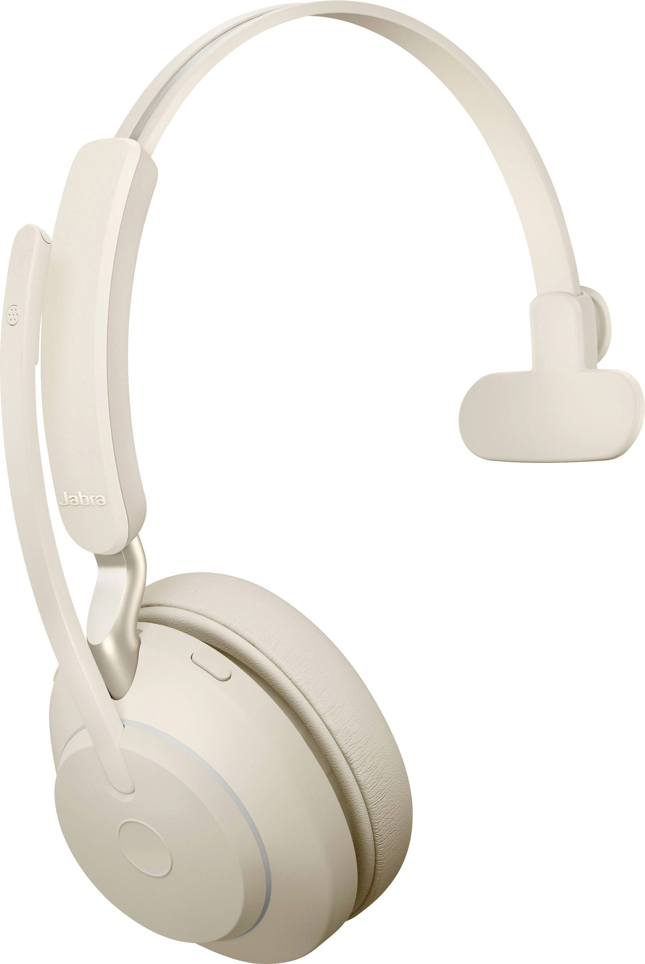 Jabra Evolve2 65 UC monaural Charge On Ear Headset Bluetooth® Mono Beige Lautstärkeregelung, Batterieladeanzeige, Mikrofon-Stummschaltung Telefon