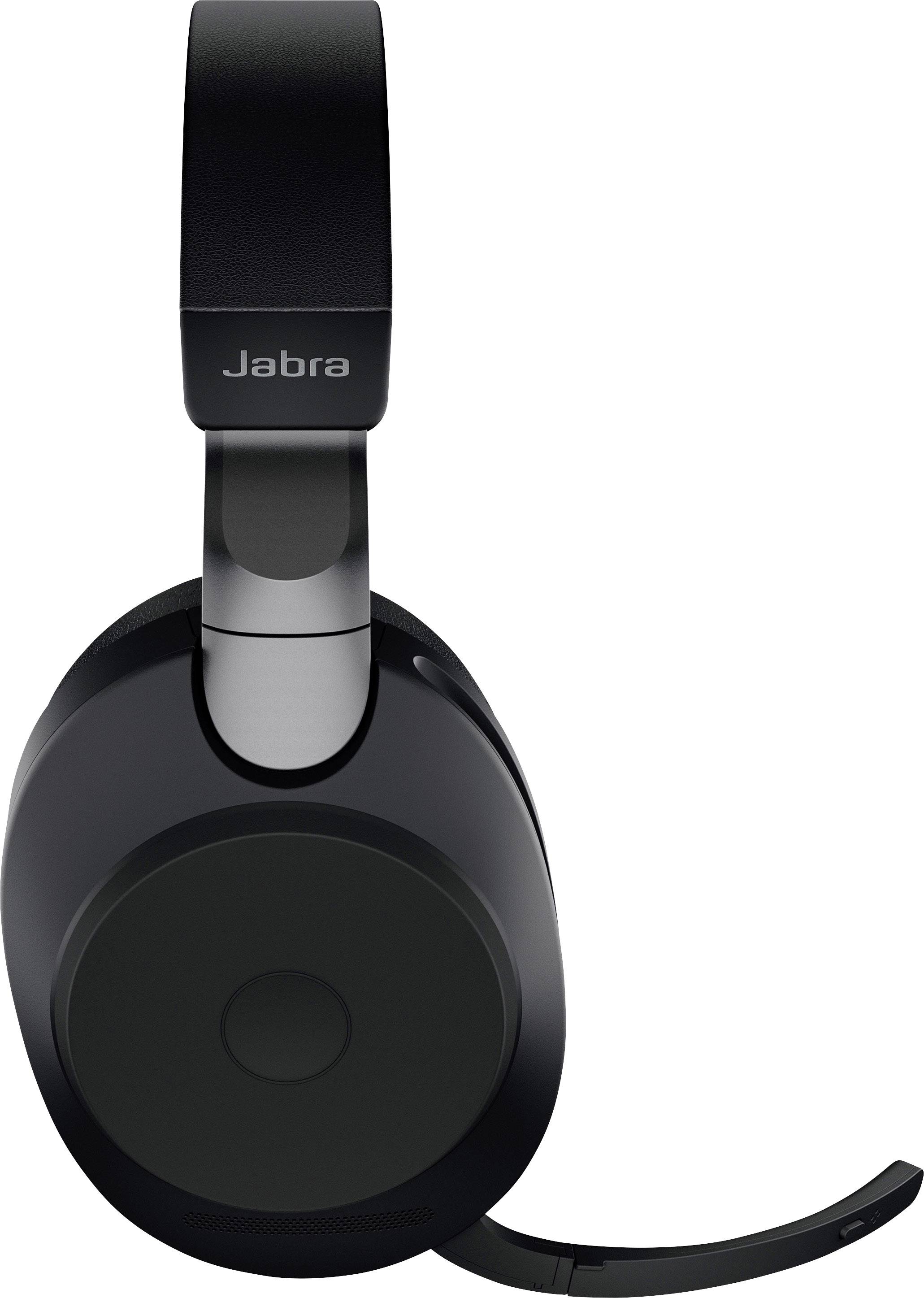 Schwarze Over-Ear-Kopfhörer von Jabra mit integriertem Mikrofon, geeignet für Kommunikation und Musikwiedergabe.