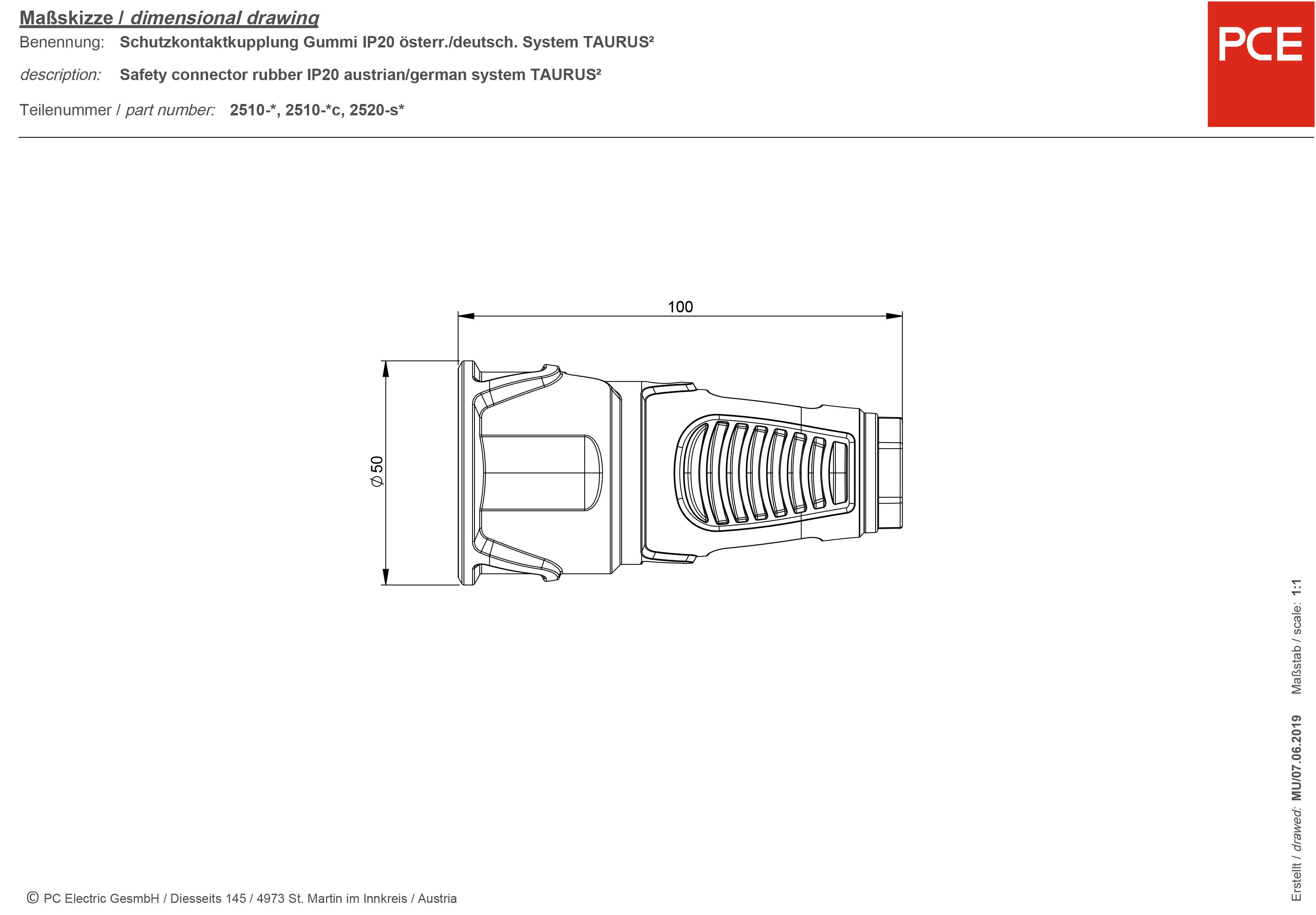 PCE 2510-src Schutzkontaktkupplung Kunststoff, Gummi 230V Schwarz IP20