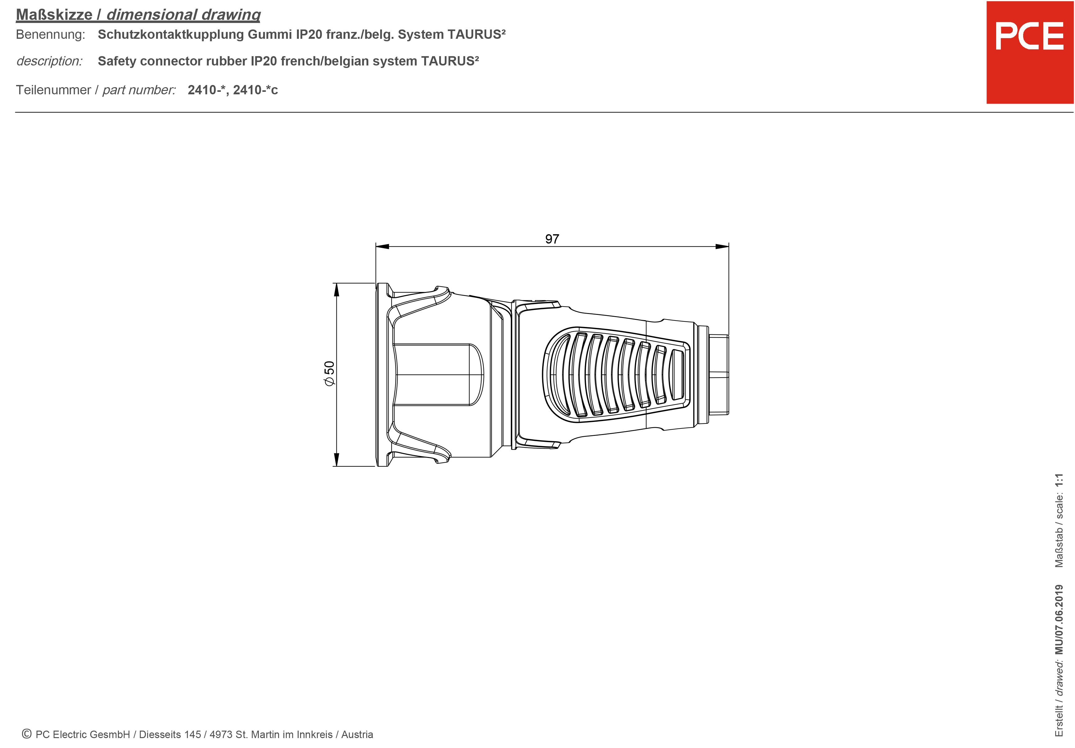 PCE 2410-src Schutzkontaktkupplung Kunststoff, Gummi 230V Schwarz IP20