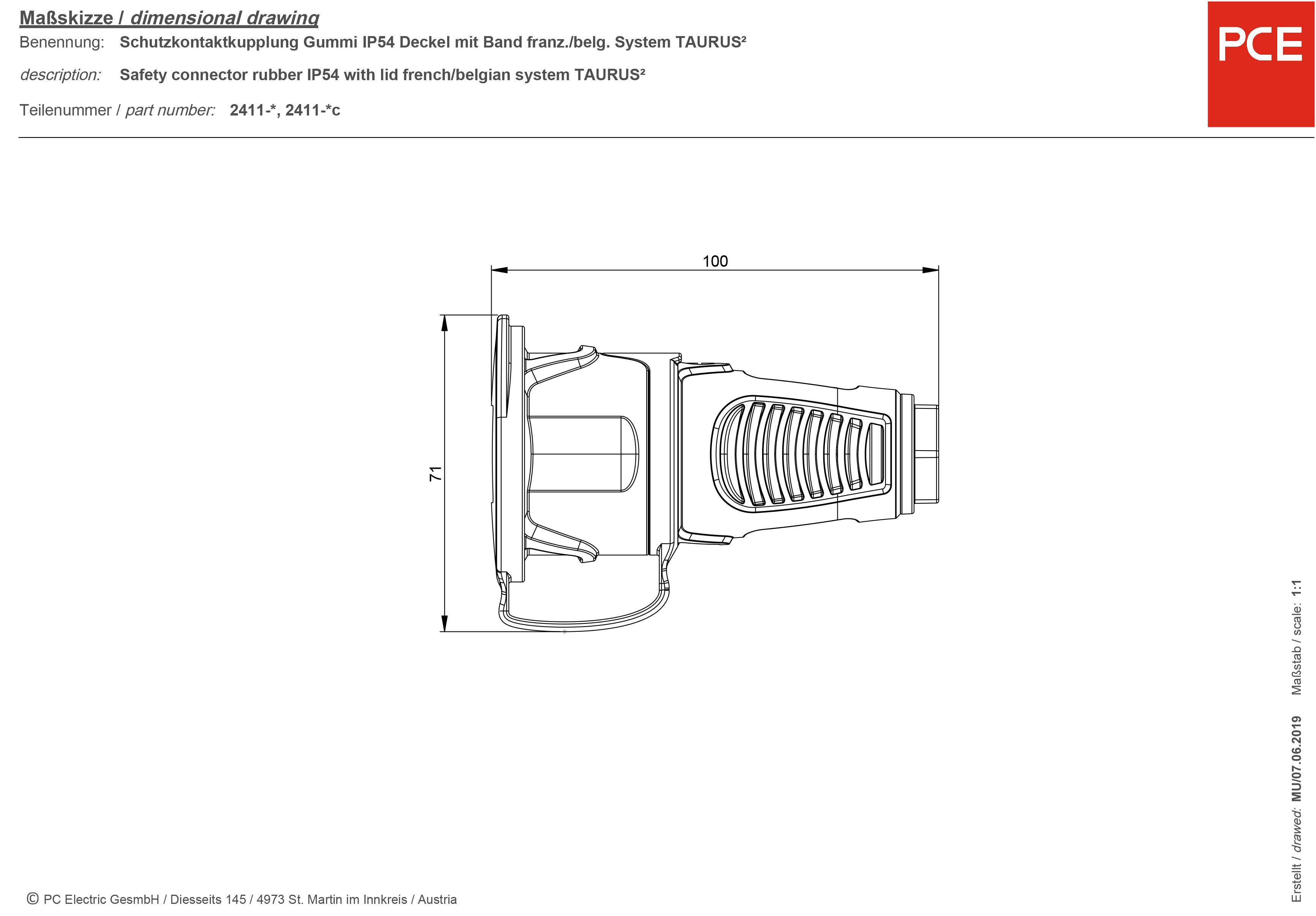 PCE 2411-src Schutzkontaktkupplung Gummi, Kunststoff 230V Schwarz, Rot IP54