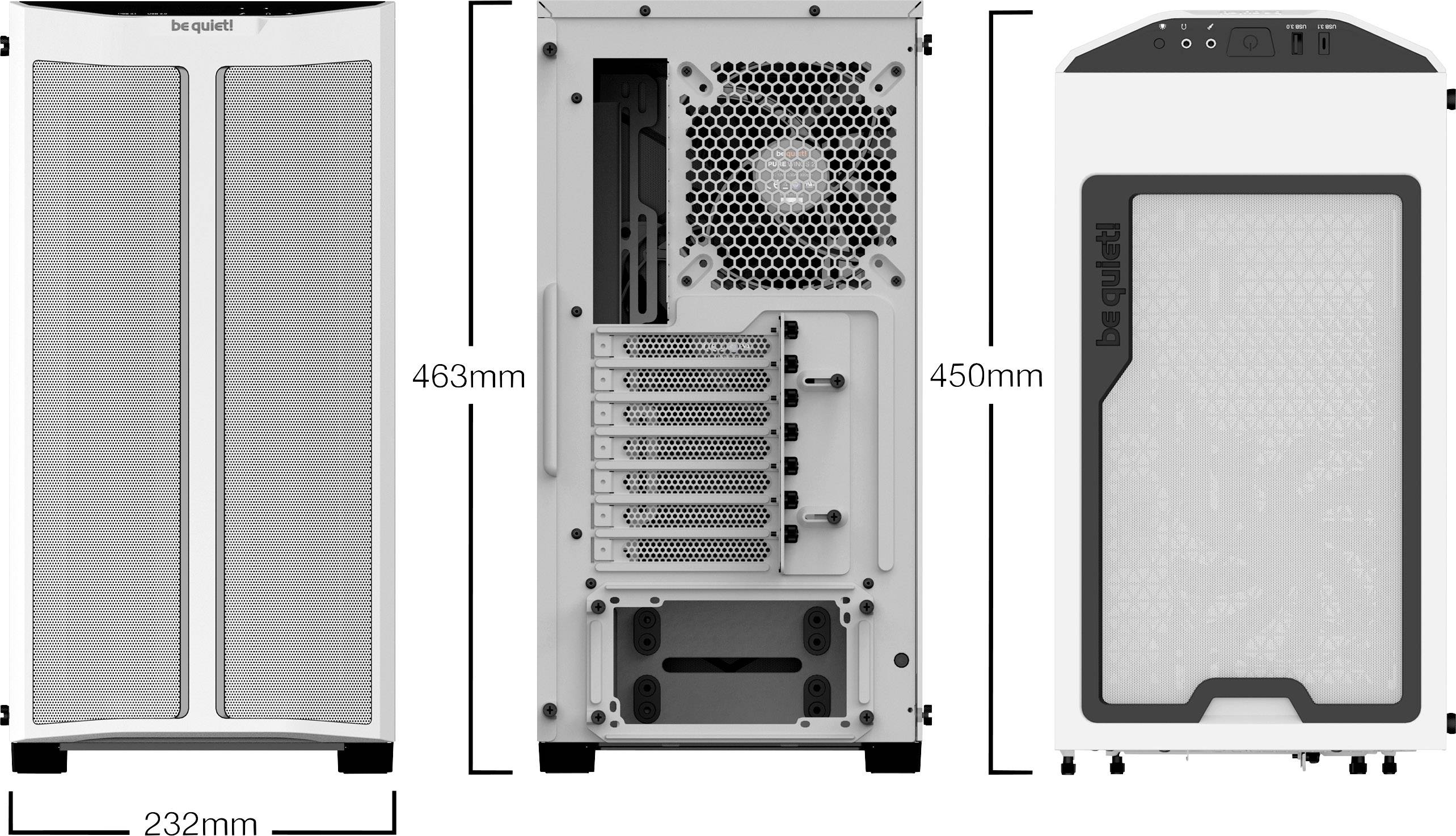 BeQuiet PURE BASE 500DX Midi-Tower PC-Gehäuse Weiß 3 vorinstallierte Lüfter, Integrierte Beleuchtung, Seitenfenster, Staubfilter