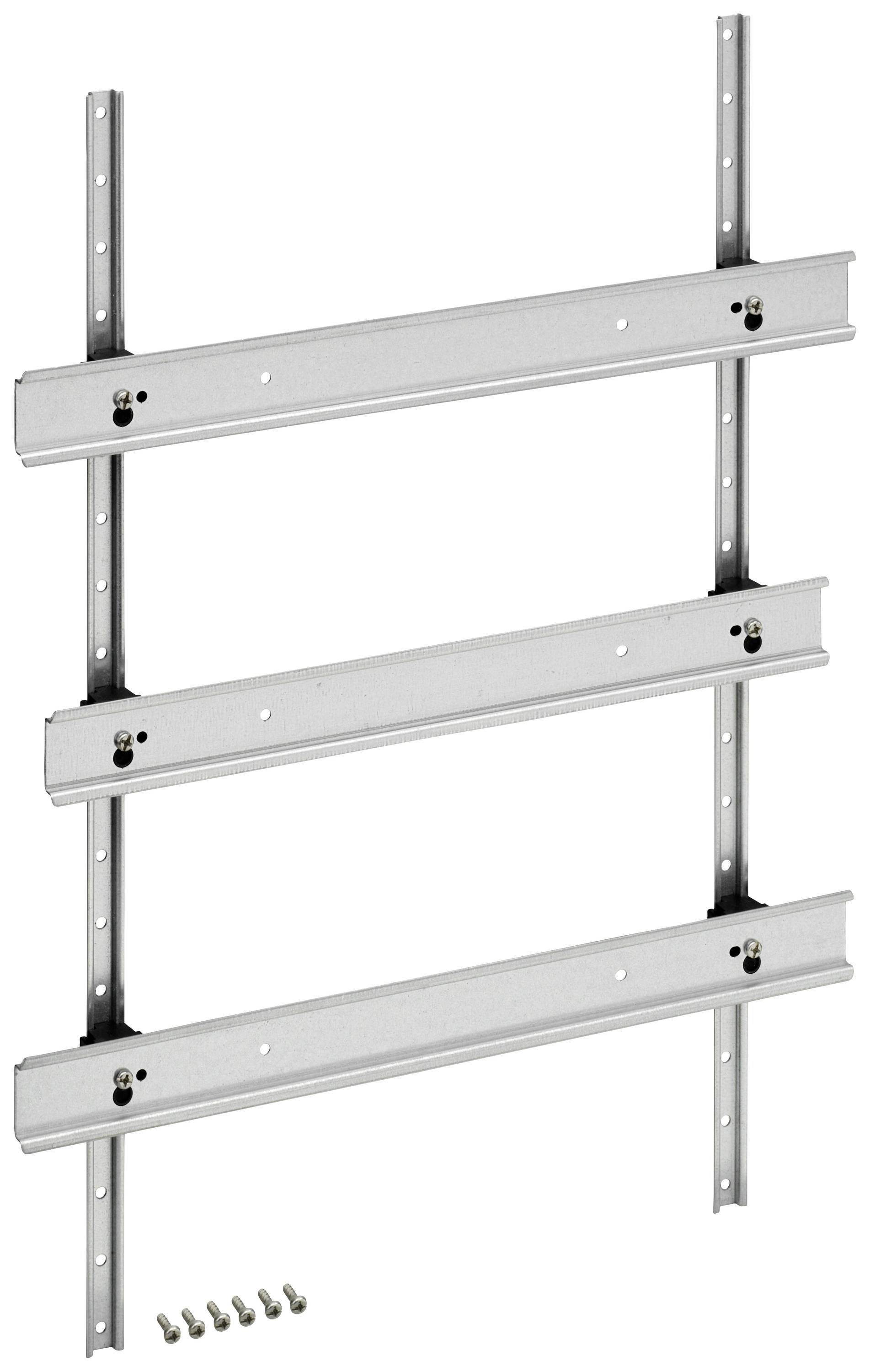 Metall-Montageset für Wandinstallation, bestehend aus vier horizontalen Schienen und sechs Schrauben, für TV-Halterungen geeignet.
