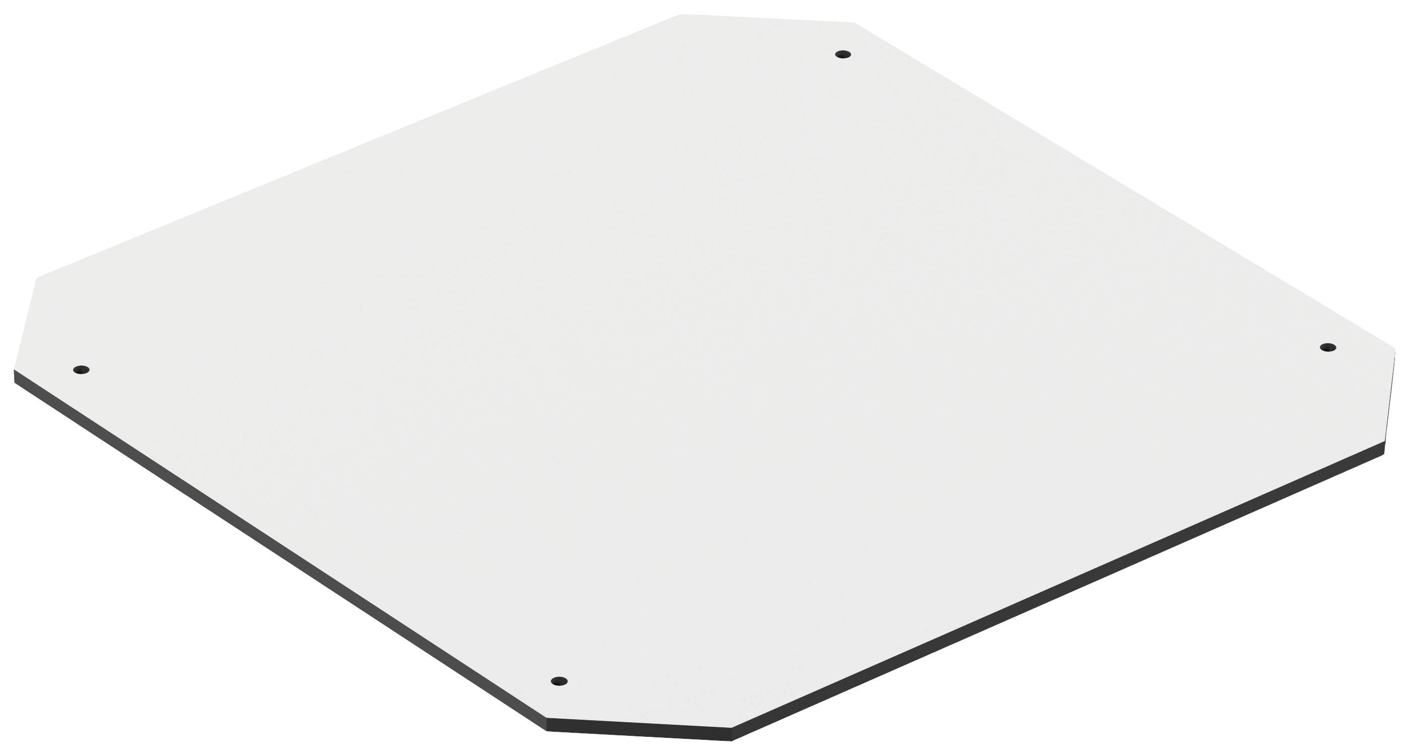 Eine sechseckige, flache Metallplatte mit vier Löchern in den Ecken, möglicherweise als Montageplatte oder Abdeckung.